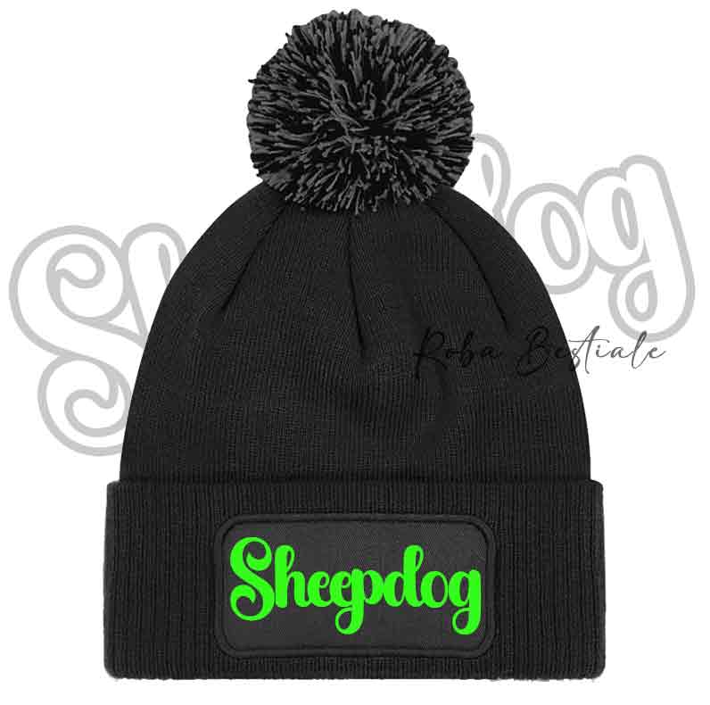 Beanie SHEEPDOG - Cappellino Invernale con Pon Pon - NERO, BLUE NAVY o GRIGIO - Scritta in colore a scelta