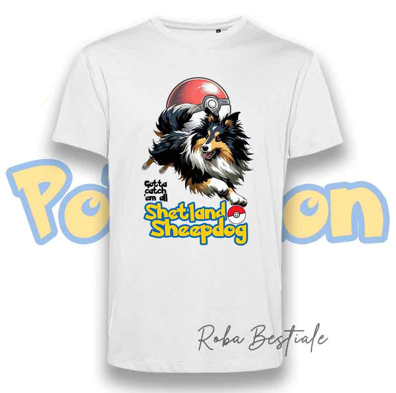 POKEMON T-Shirt - SHETLAND SHEEPDOG - White or Black - XS to 5XL
