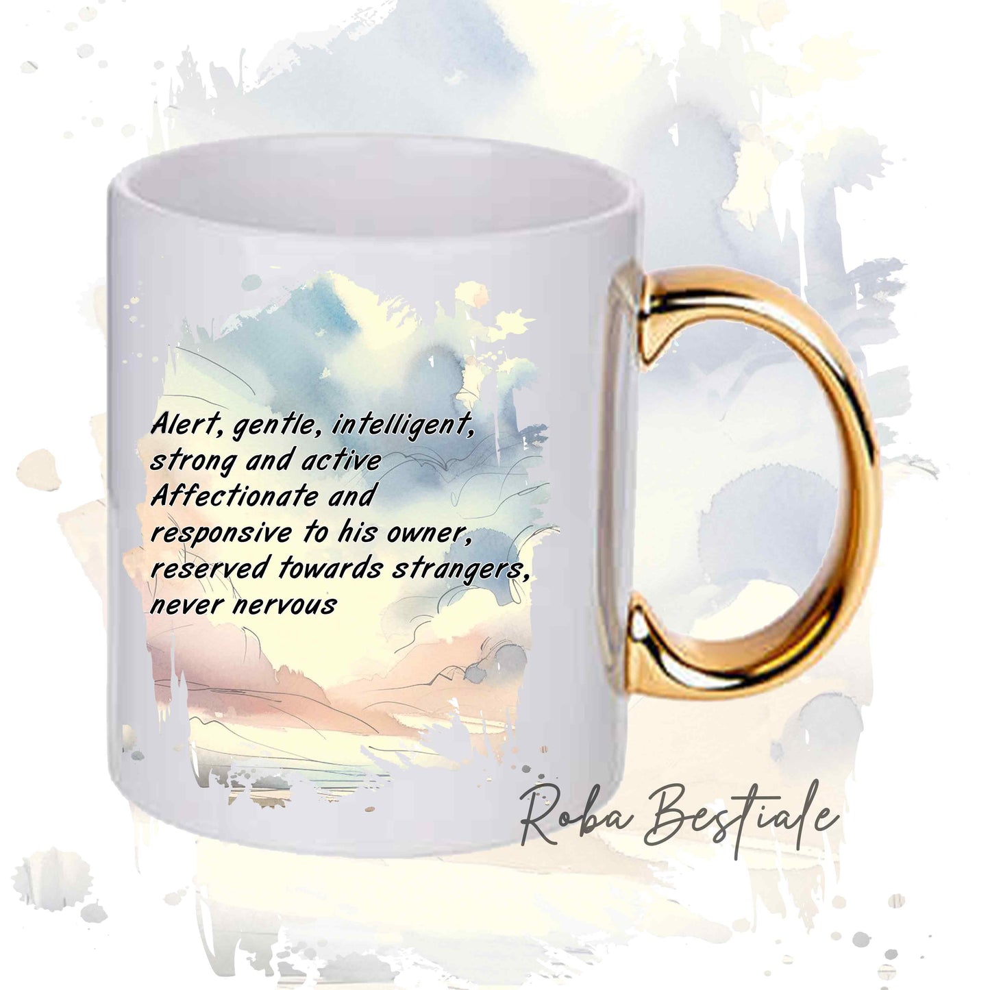 Tazza BEHAVIOR - SHETLAND SHEEPDOG Black Tricolor - Standard FCI - In Ceramica, con manico dorato - 330 ml