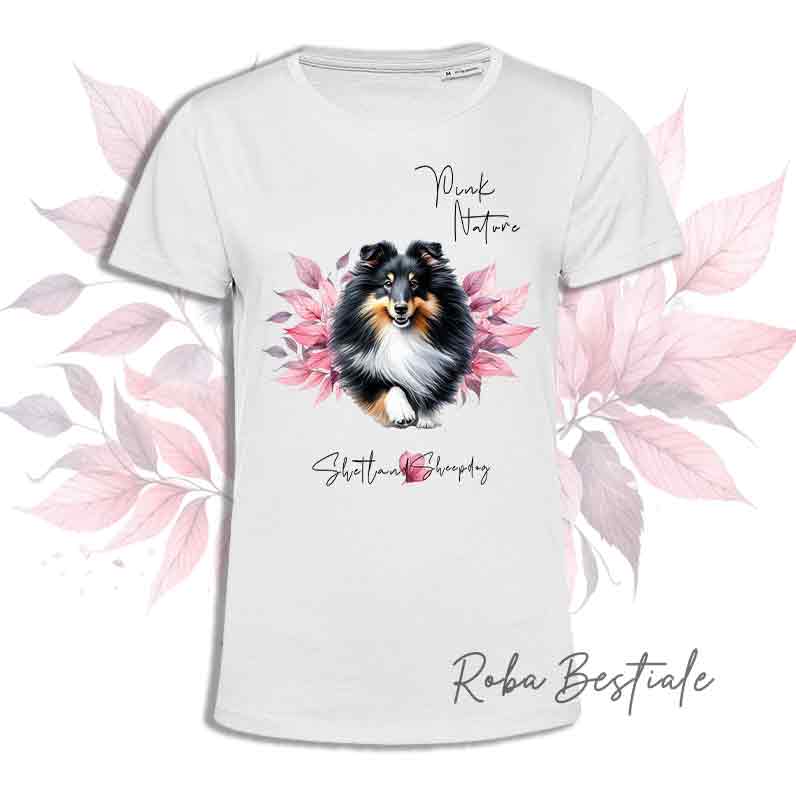 T-Shirt PINK NATURE - SHETLAND SHEEPDOG Black Tricolor - Uomo o Donna - dalla XS alla 5XL