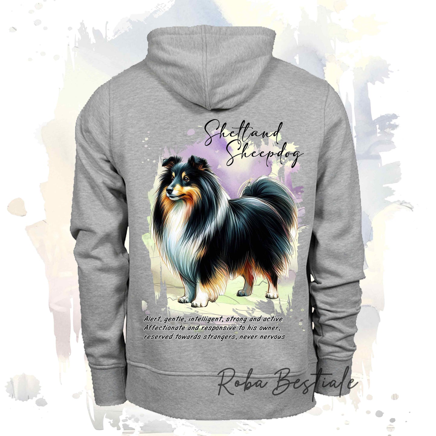 Felpa BEHAVIOR - SHETLAND SHEEPDOG Black Tricolor - Standard FCI - Unisex - Grigia - dalla XS alla 3XL