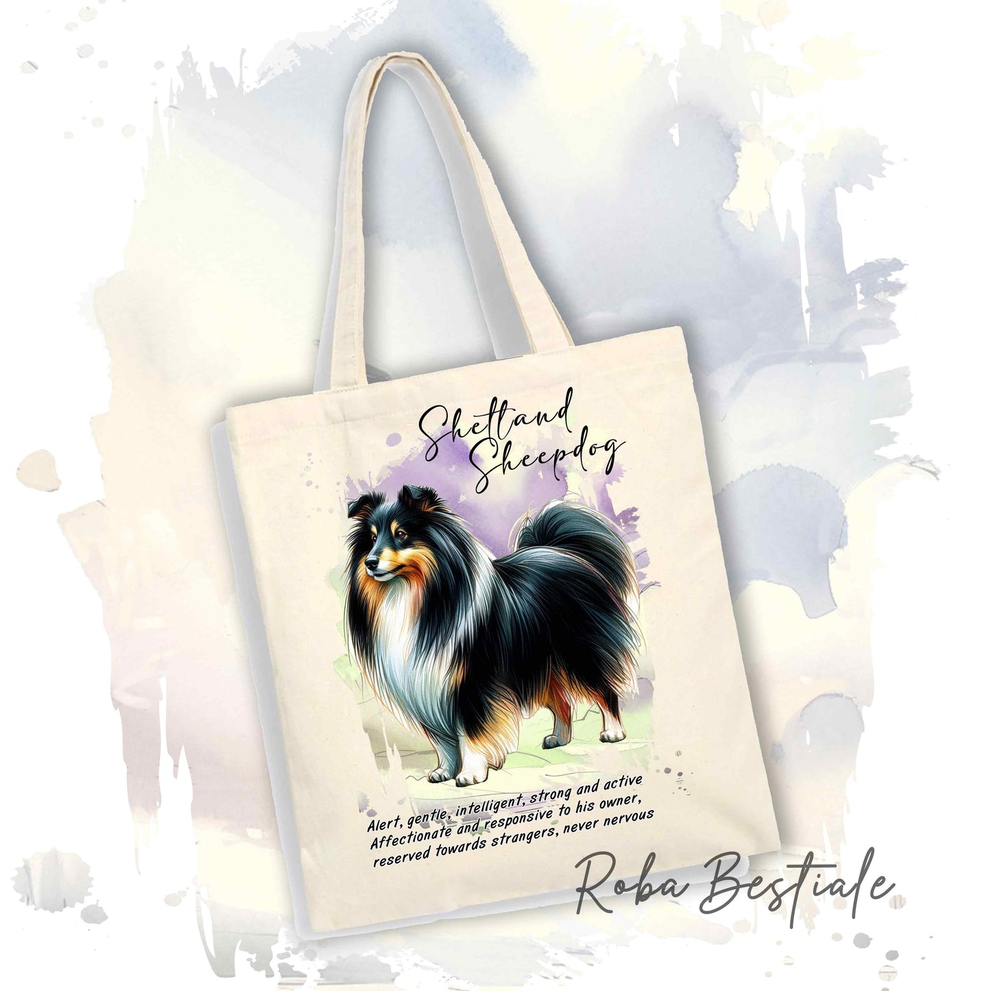 Shopper BEHAVIOR - SHETLAND SHEEPDOG Black Tricolor - Standard FCI - Diversi colori disponibili, 100% Cotone