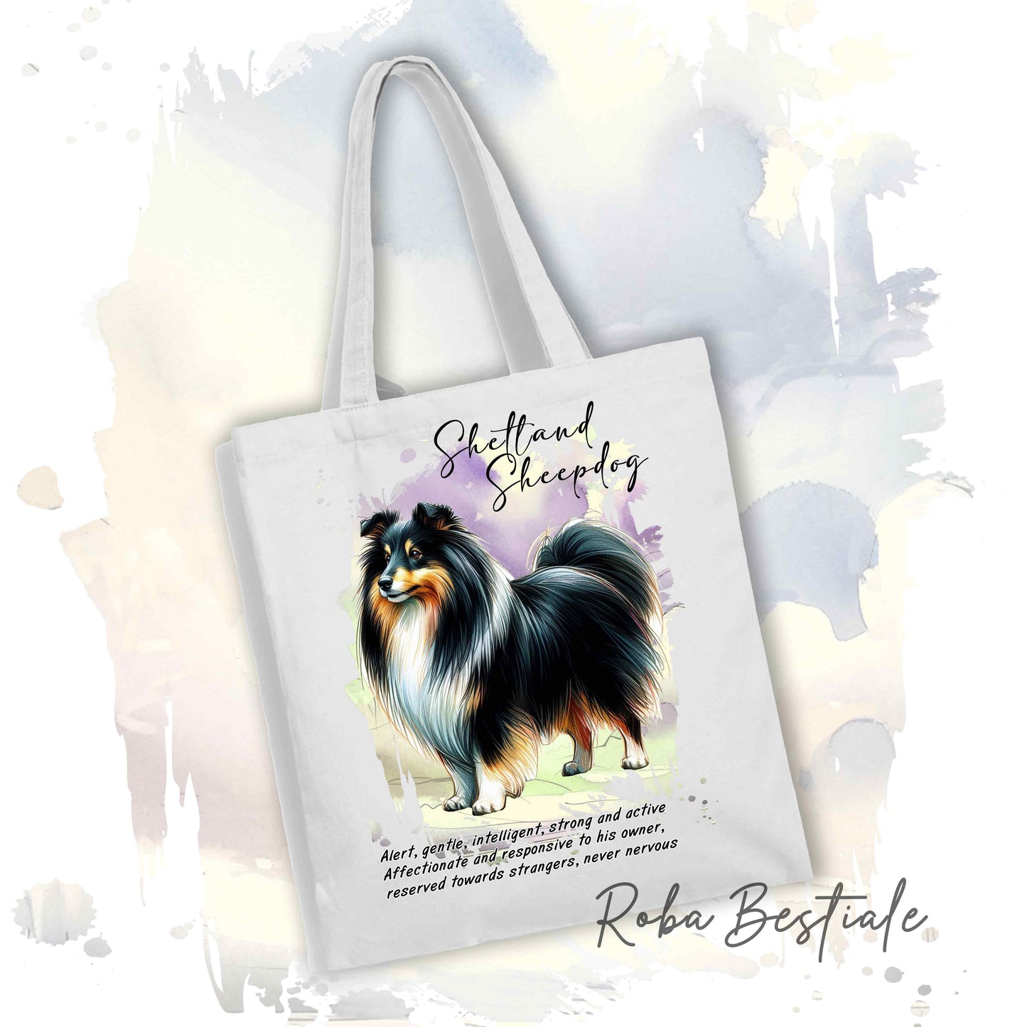 Shopper BEHAVIOR - SHETLAND SHEEPDOG Black Tricolor - Standard FCI - Diversi colori disponibili, 100% Cotone