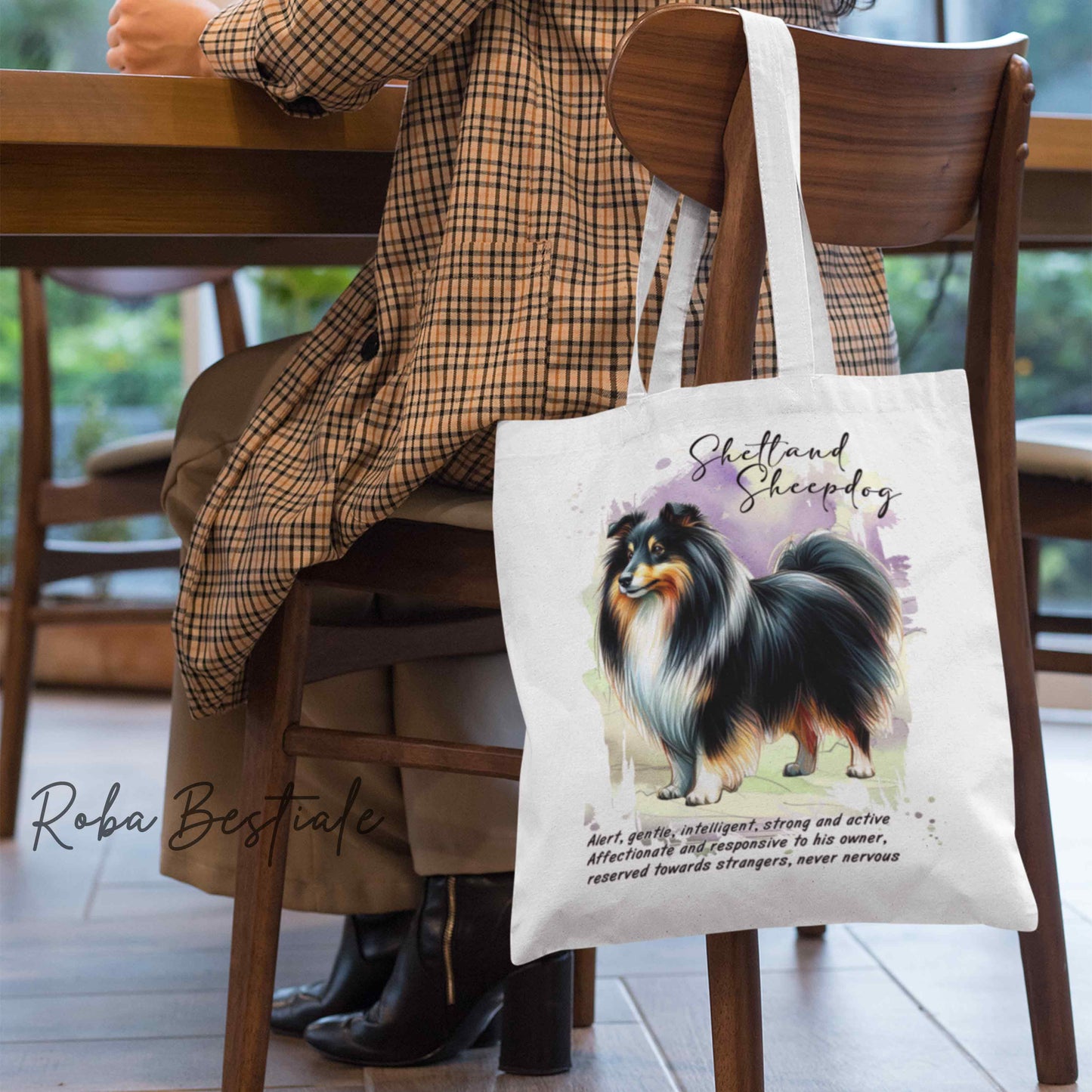 Shopper BEHAVIOR - SHETLAND SHEEPDOG Black Tricolor - Standard FCI - Diversi colori disponibili, 100% Cotone