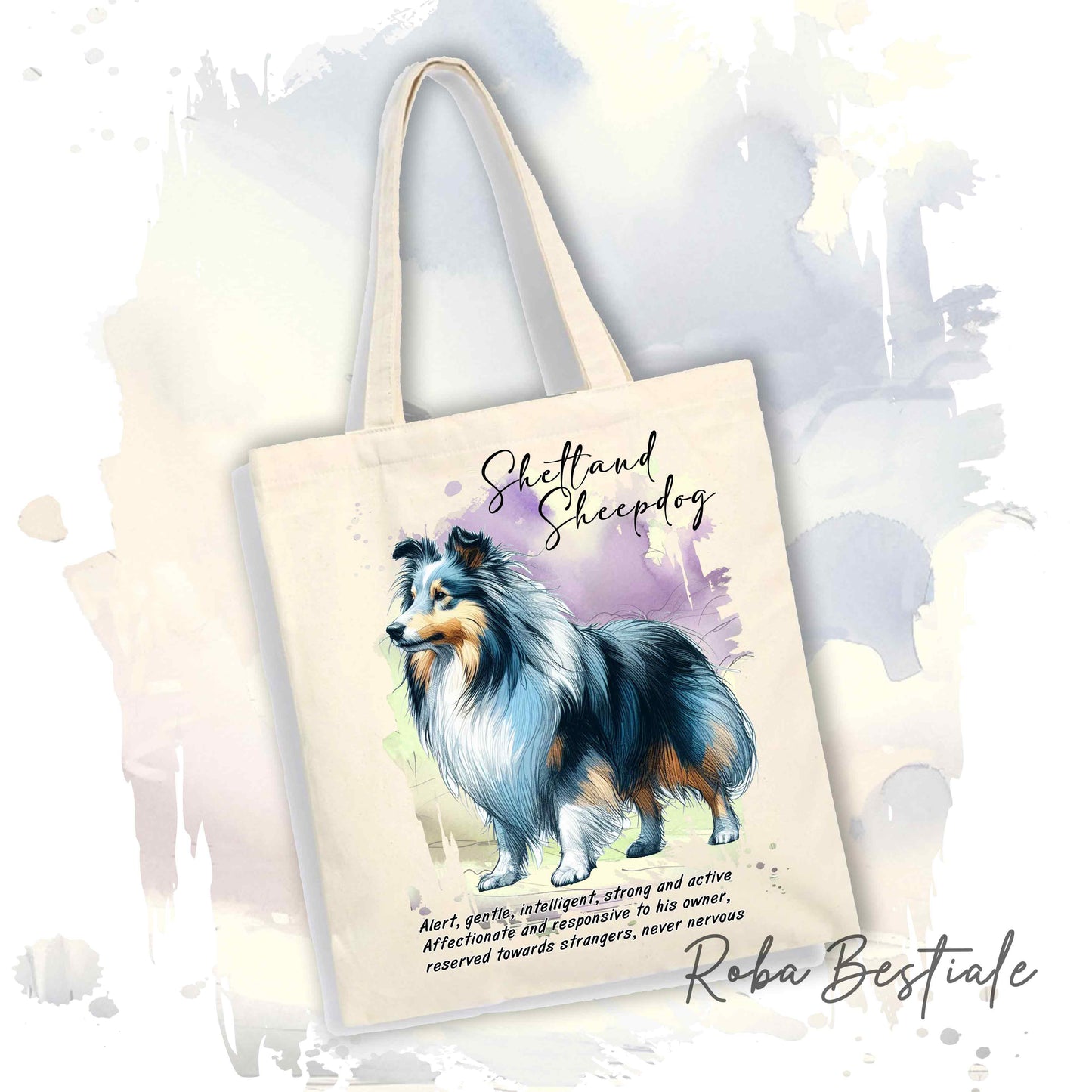 Shopper BEHAVIOR - SHETLAND SHEEPDOG Blue Merle - Standard FCI - Diversi colori disponibili, 100% Cotone