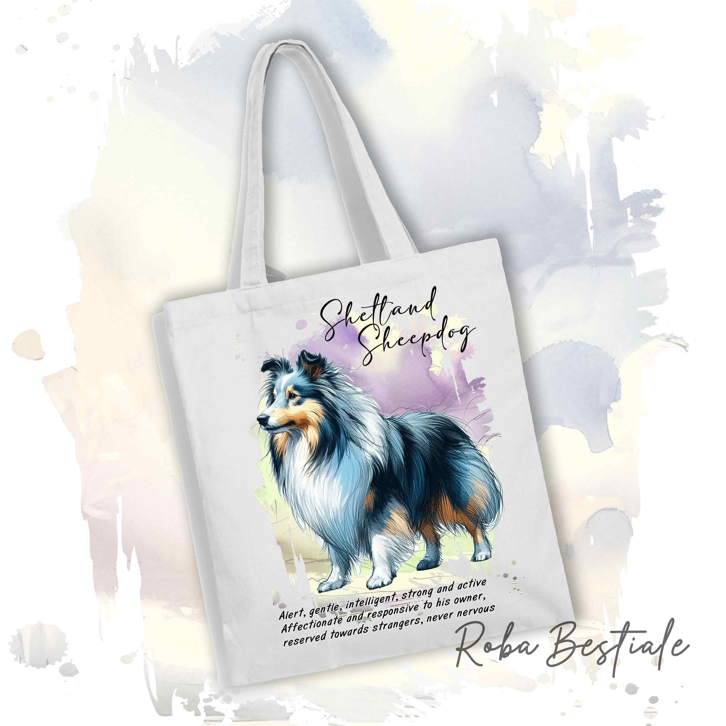 Shopper BEHAVIOR - SHETLAND SHEEPDOG Blue Merle - Standard FCI - Diversi colori disponibili, 100% Cotone