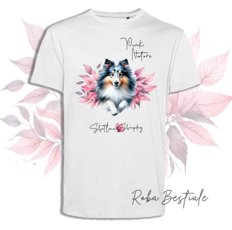 T-Shirt PINK NATURE - SHETLAND SHEEPDOG Blue Merle - Uomo o Donna - dalla XS alla 5XL