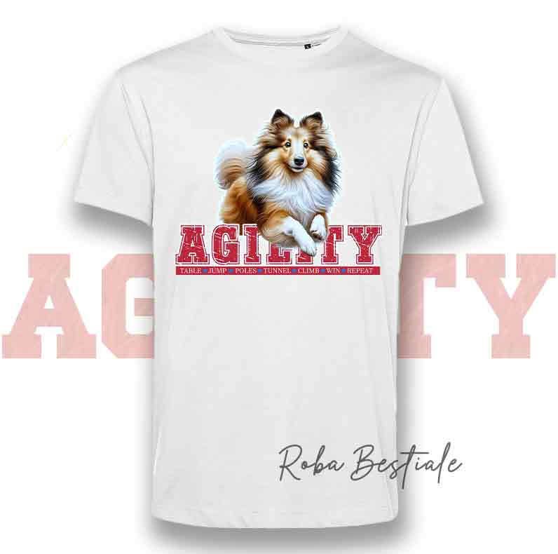 T-Shirt AGILITY PATH - SHETLAND SHEEPDOG Fulvo Zibellino - Bianca o Nera - Uomo o Donna - dalla XS alla 5XL