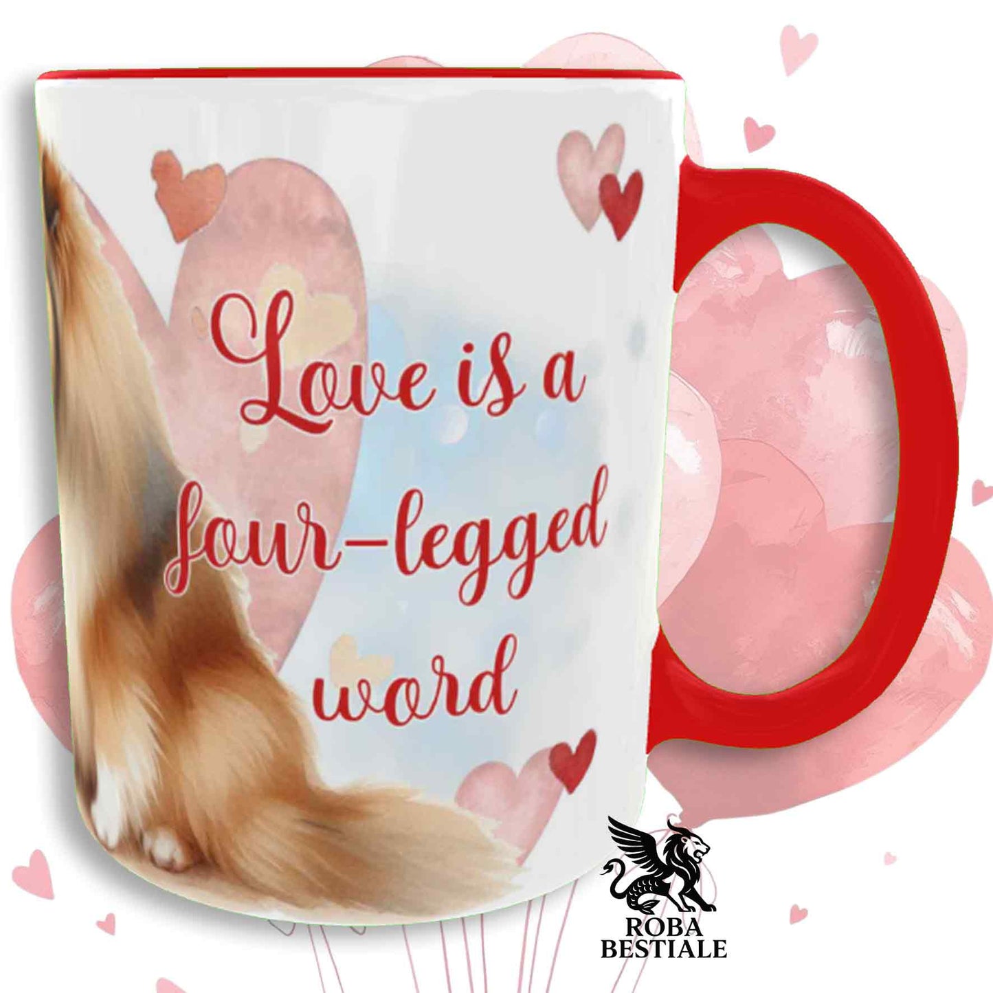 Tazza LOVE ME - SHETLAND SHEEPDOG Fulvo Zibellino - In Ceramica, con dettagli Rossi - 330 ml
