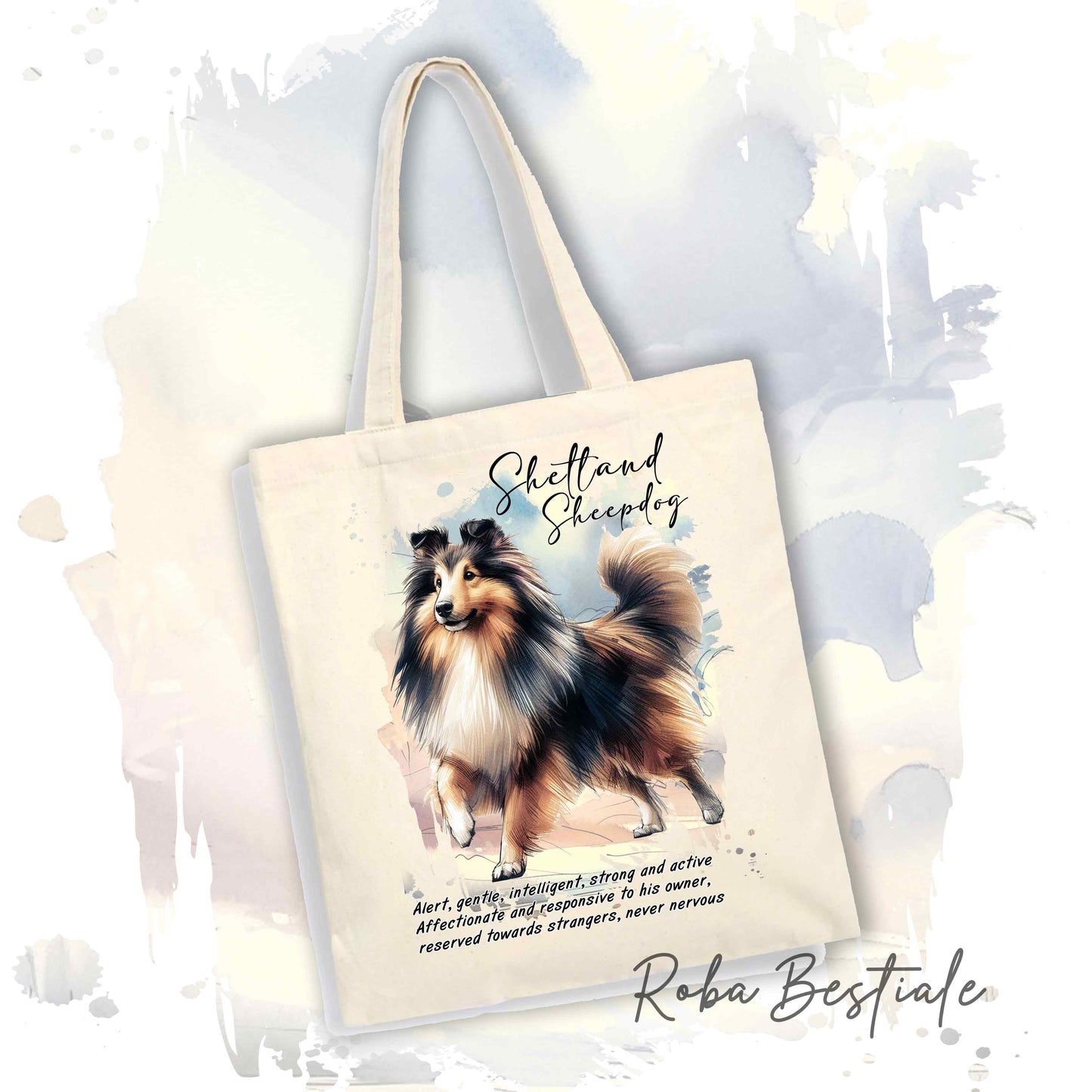 Shopper BEHAVIOR - SHETLAND SHEEPDOG Fulvo Zibellino - Standard FCI - Diversi colori disponibili, 100% Cotone