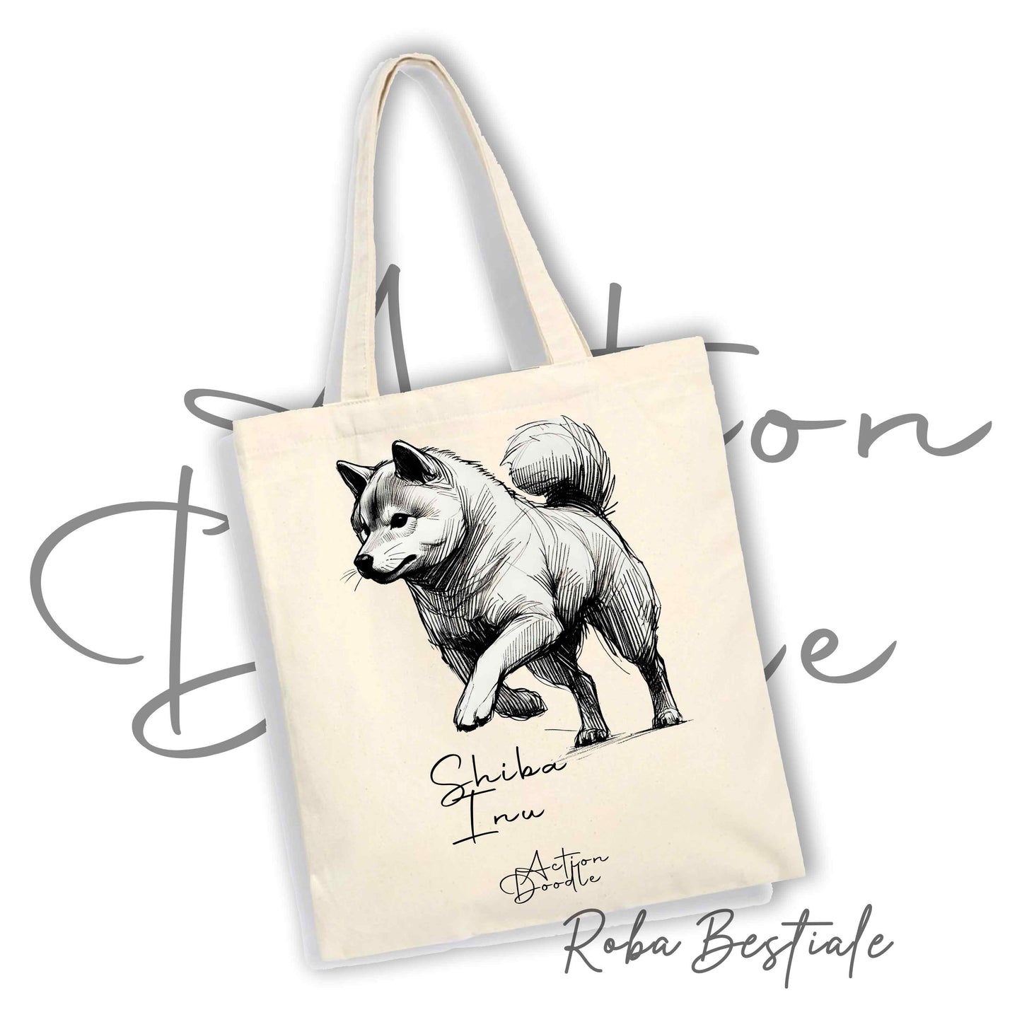 Shopper ACTION DOODLE - SHIBA INU 1 - Diversi colori disponibili, 100% Cotone