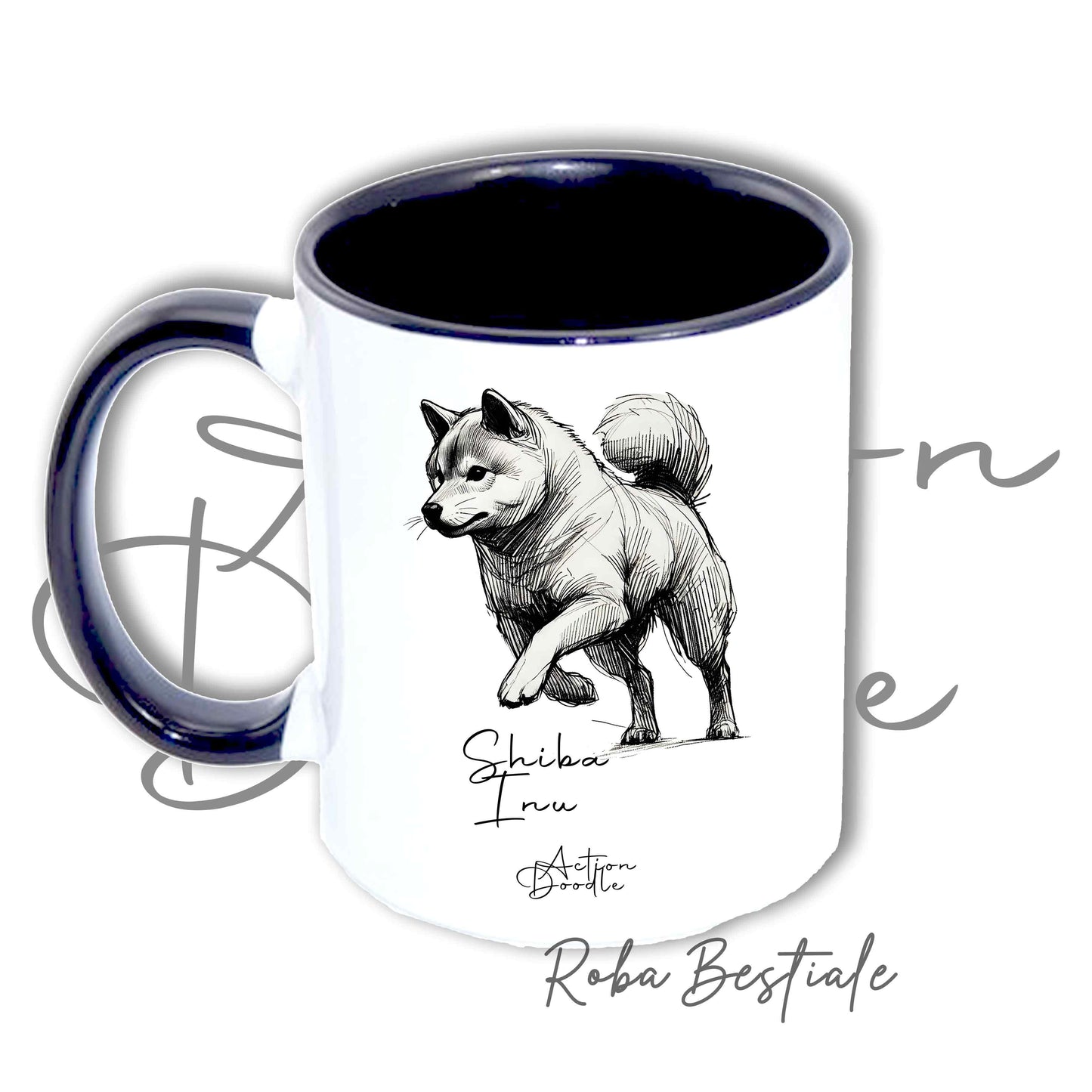Tazza ACTION DOODLE - SHIBA INU 1 - In Ceramica, con manico e interno colorati - 330 ml