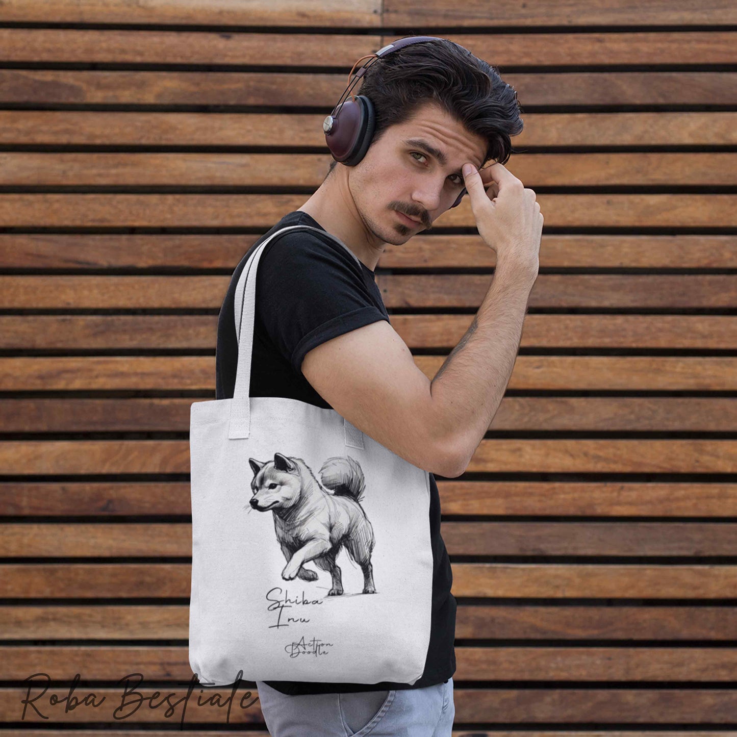 Shopper ACTION DOODLE - SHIBA INU 1 - Diversi colori disponibili, 100% Cotone