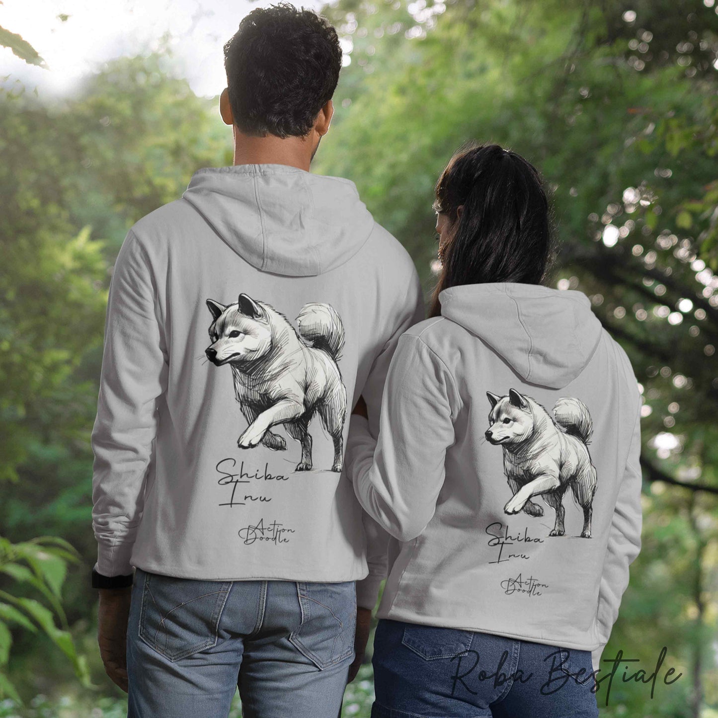 Felpa ACTION DOODLE - SHIBA INU 1 - Unisex - Grigia - dalla XS alla 3XL