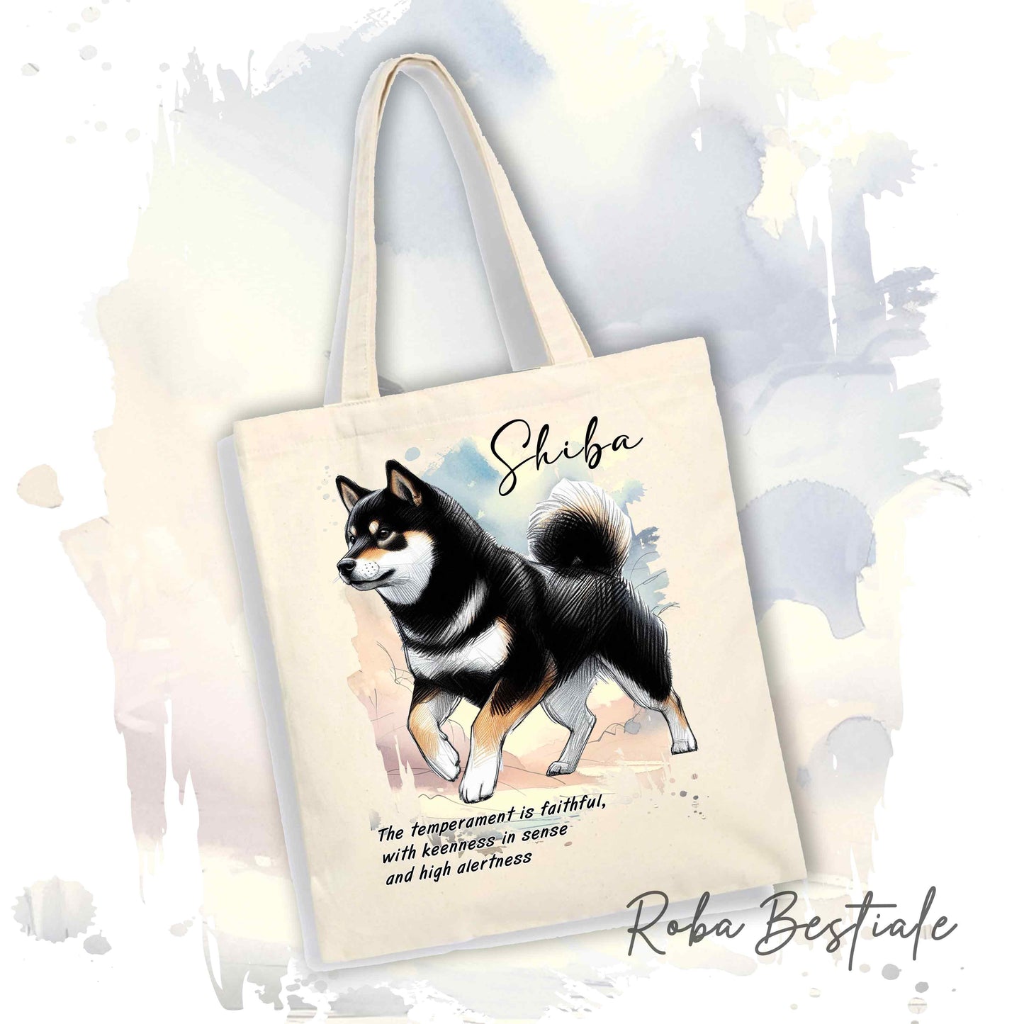 Shopper BEHAVIOR - SHIBA INU Black Tricolor - Standard FCI - Diversi colori disponibili, 100% Cotone