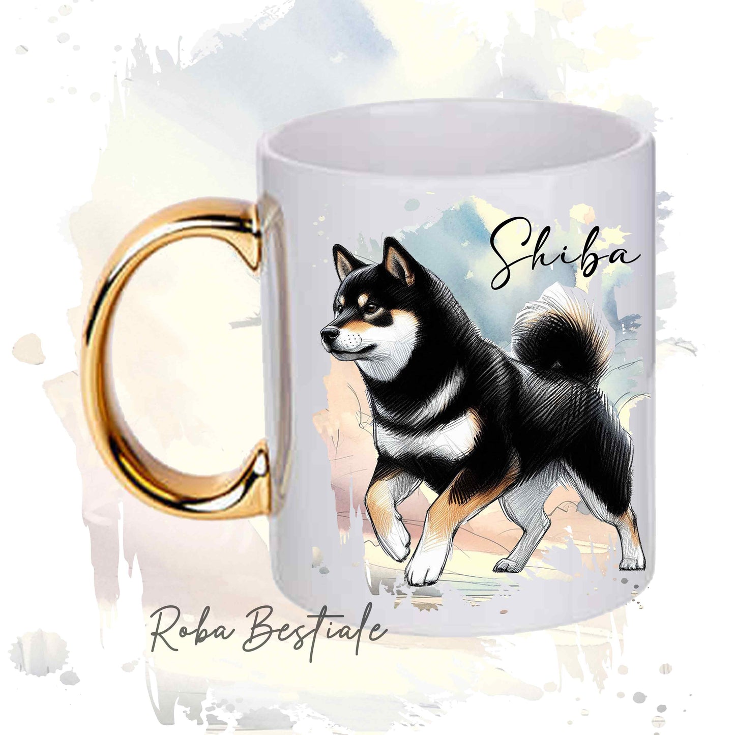 Tazza BEHAVIOR - SHIBA INU Black Tricolor - Standard FCI - In Ceramica, con manico dorato - 330 ml