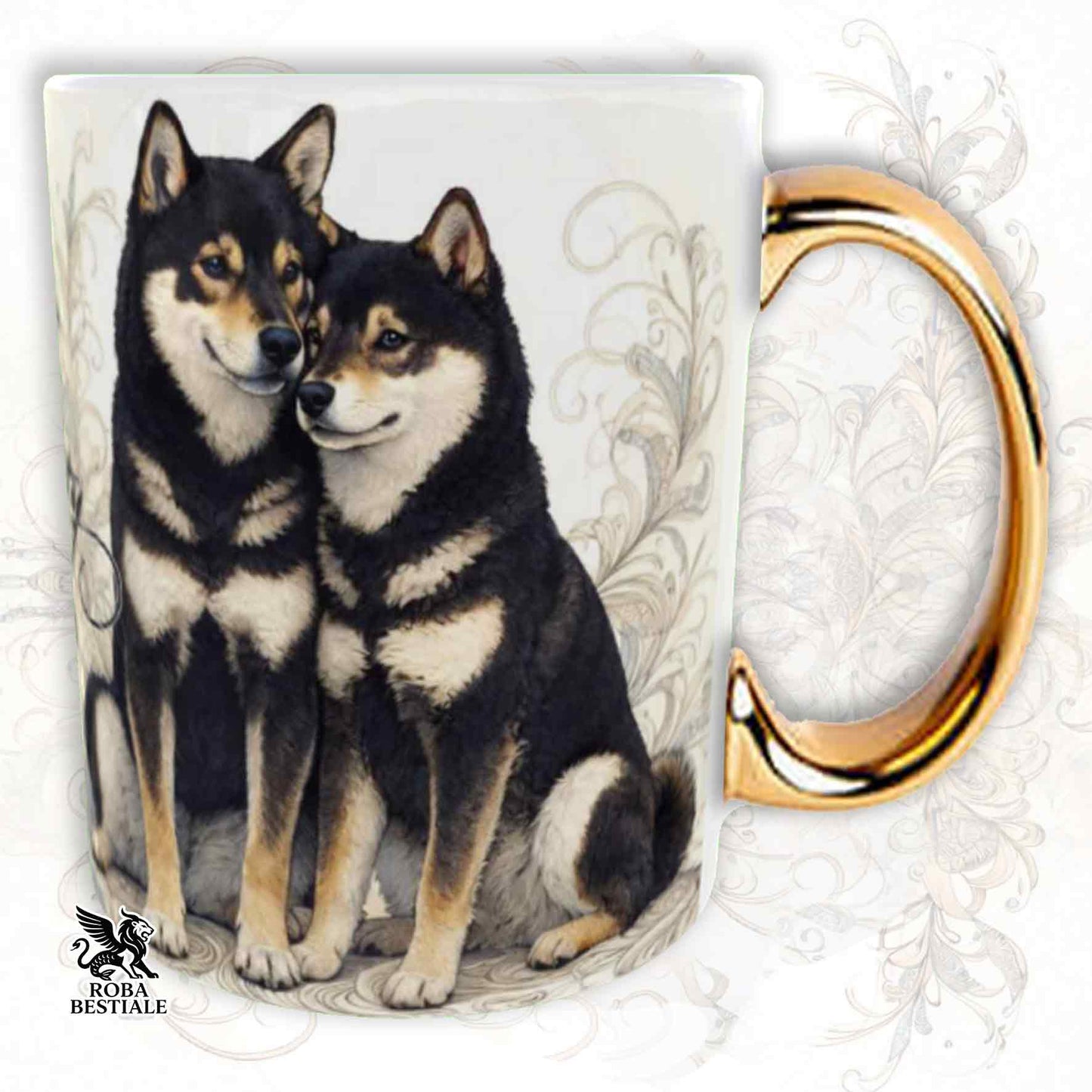 Tazza NOBILITY - SHIBA INU Nero Focato - Manico ORO - 330 ml - in Ceramica