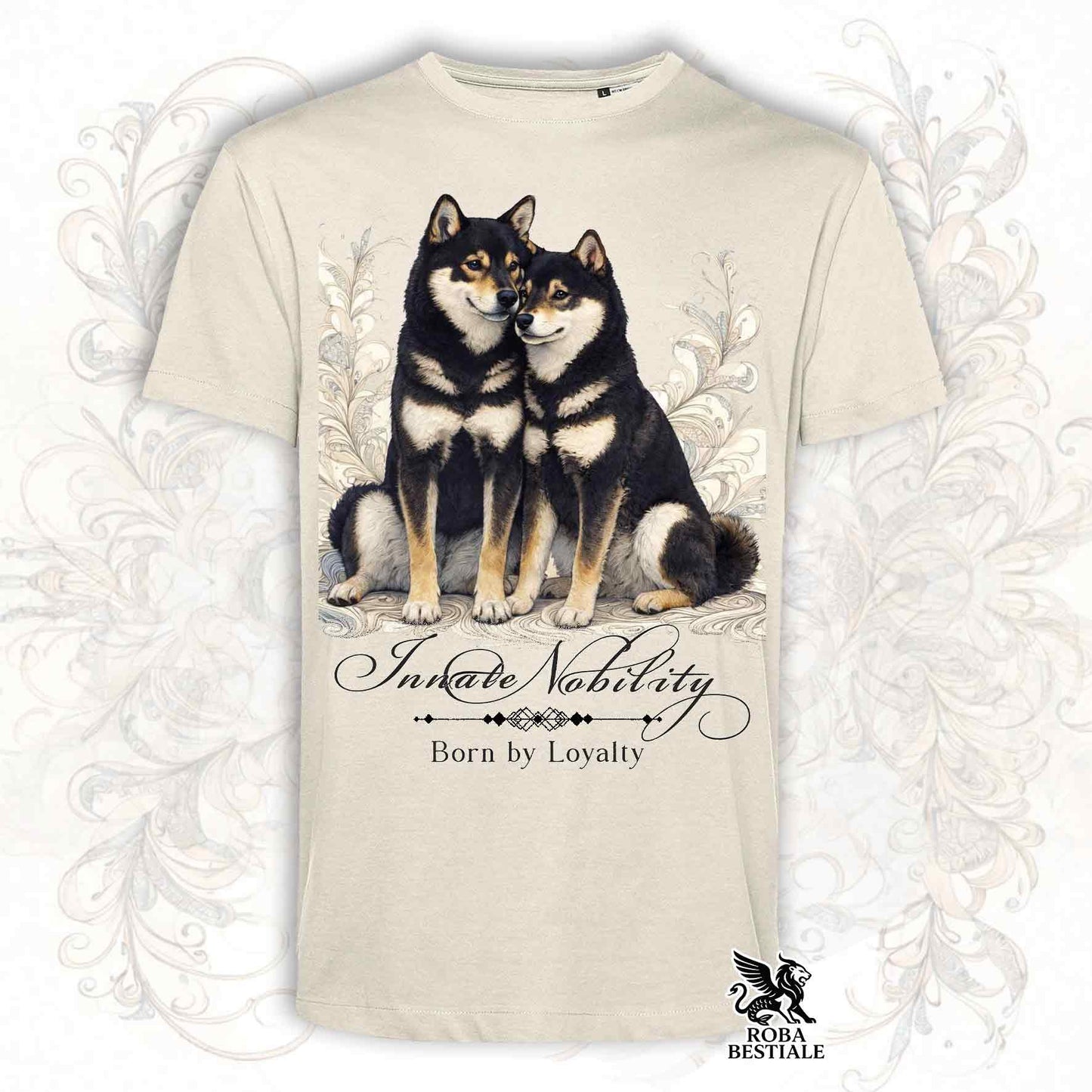 T-Shirt NOBILITY - SHIBA INU Nero Focato - Bianca o Beige, da Uomo o da Donna - dalla XS alla 5XL