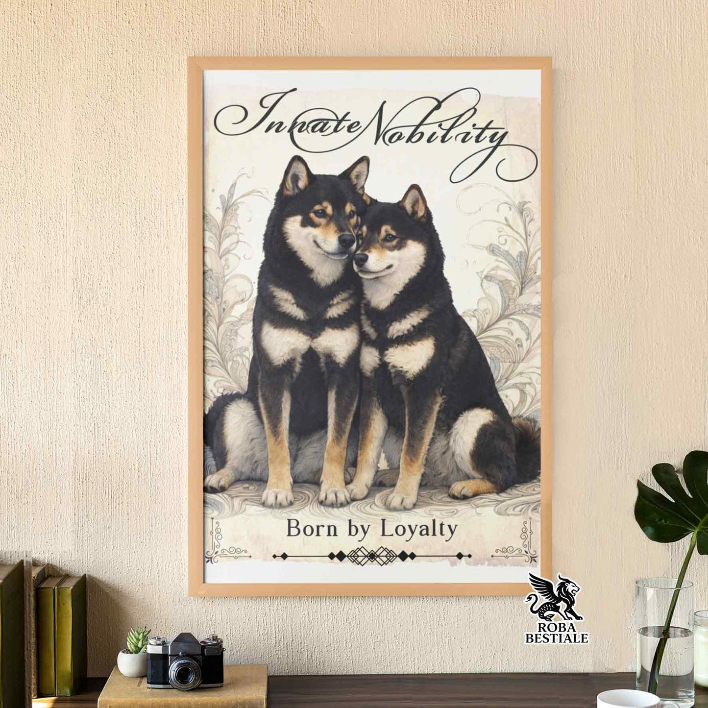 Quadretto NOBILITY - SHIBA INU Nero Focato - Con cornice in legno, formato A4