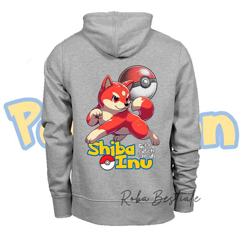 Felpa Invernale POKEMON - SHIBA INU Rosso - Con Cappuccio, Unisex - Grigia o Nera - dalla XS alla 3XL