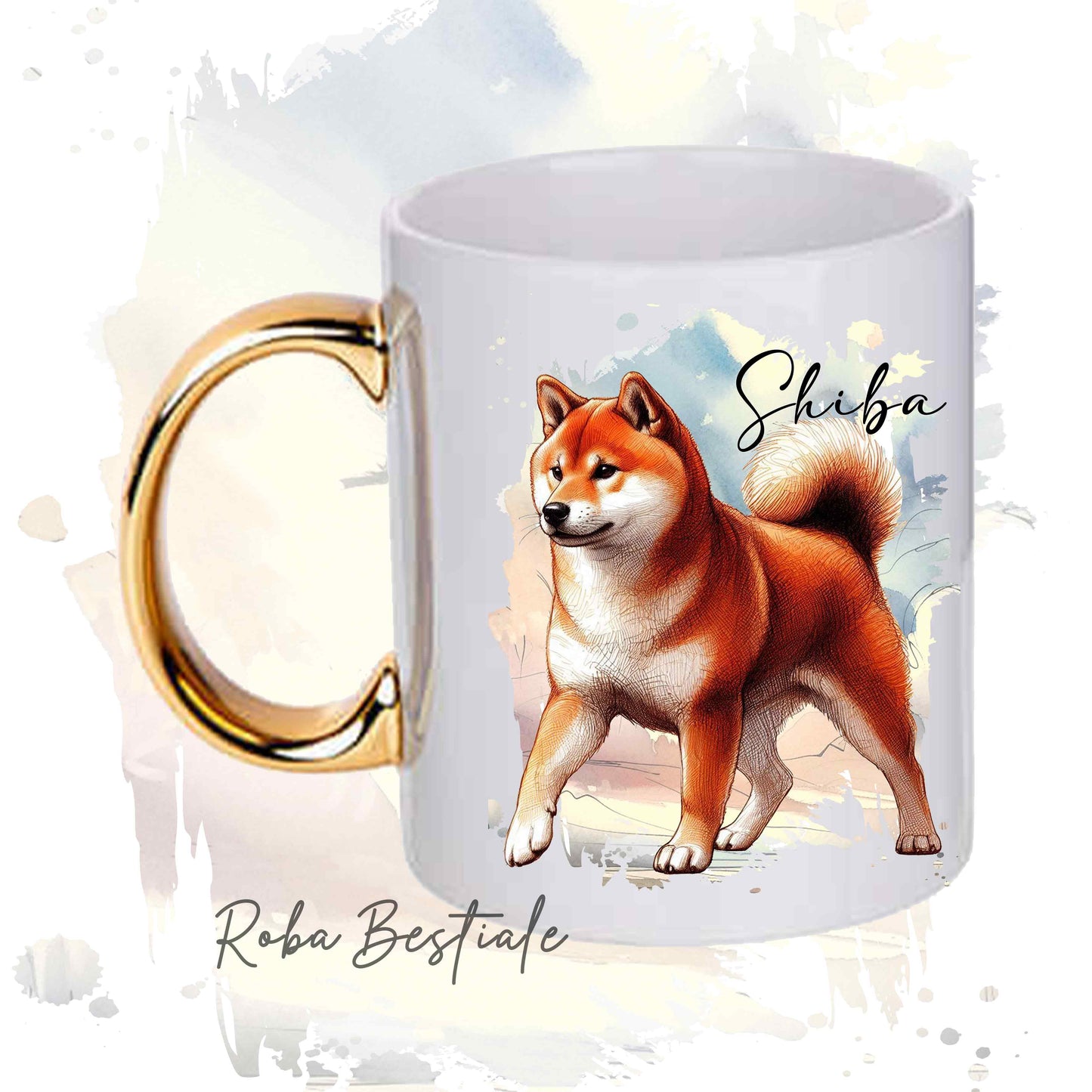 Tazza BEHAVIOR - SHIBA INU Rosso - Standard FCI - In Ceramica, con manico dorato - 330 ml