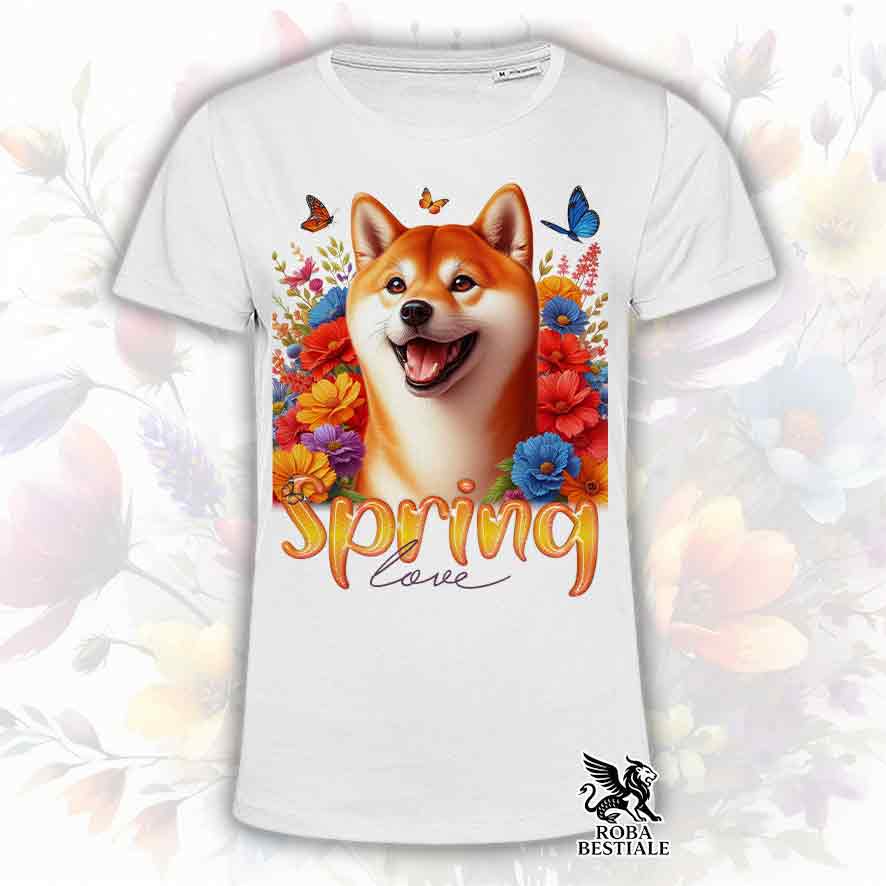 T-Shirt SPRING LOVE - SHIBA INU Rosso - Bianca o Beige, da Uomo o da Donna - dalla XS alla 5XL