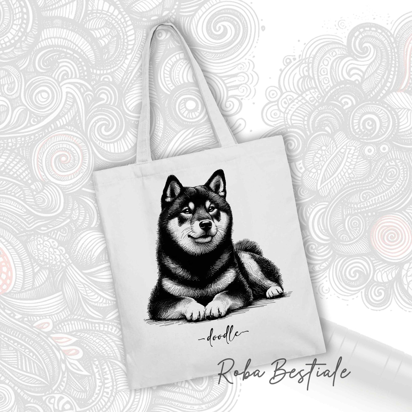 DOODLE Elegance Shopper - SHIBA INU Black Tricolor - Various colors available, 100% Cotton