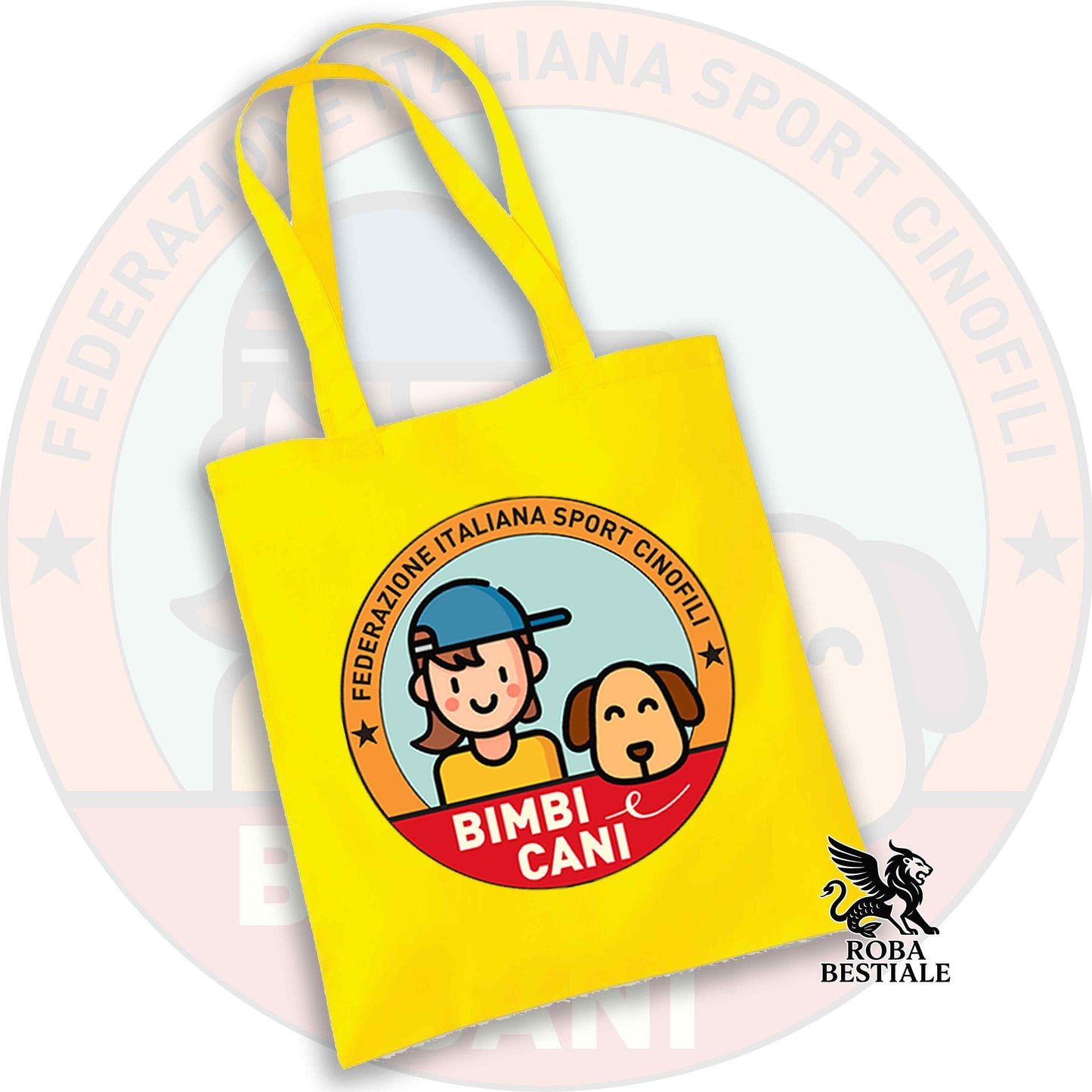 Tote Bag BIMBI e CANI - Gialla, 100% Cotone