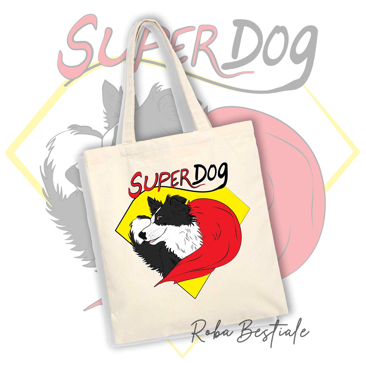 Shopper SUPERDOG - In tela di 100% Cotone - In colore BEIGE o BIANCO