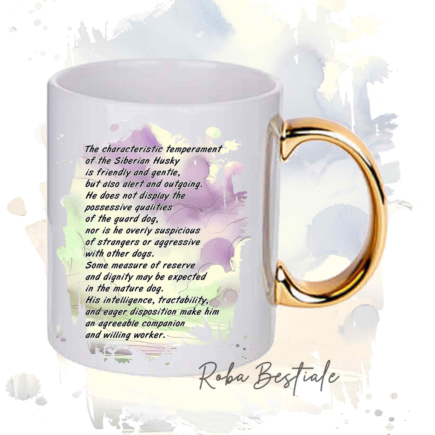 Tazza BEHAVIOR - SIBERIAN HUSKY Nero - Standard FCI - In Ceramica, con manico dorato - 330 ml