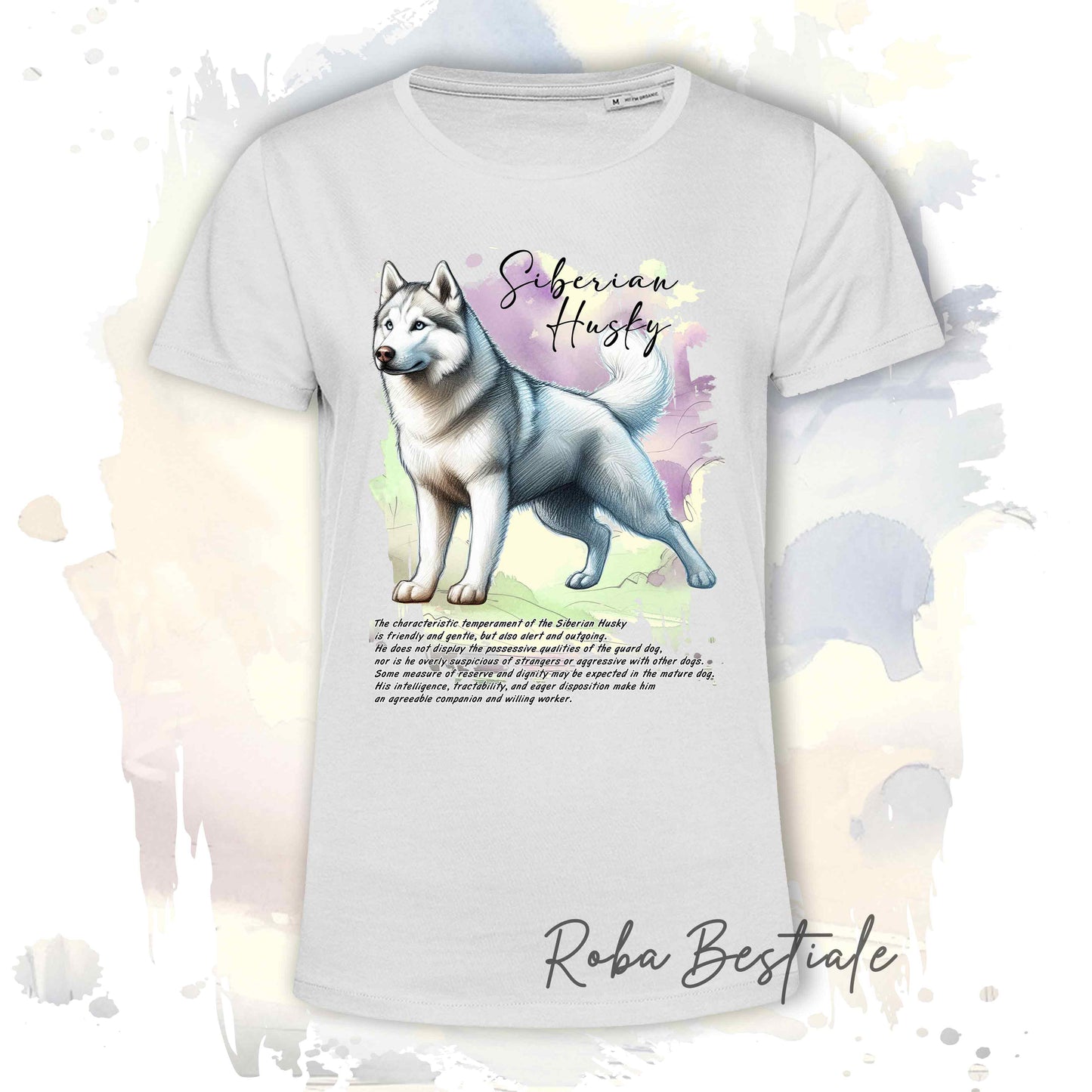 T-Shirt BEHAVIOR - SIBERIAN HUSKY Bianco - Standard FCI - 100% Cotone, Bianca, Uomo o Donna - dalla XS alla 5XL