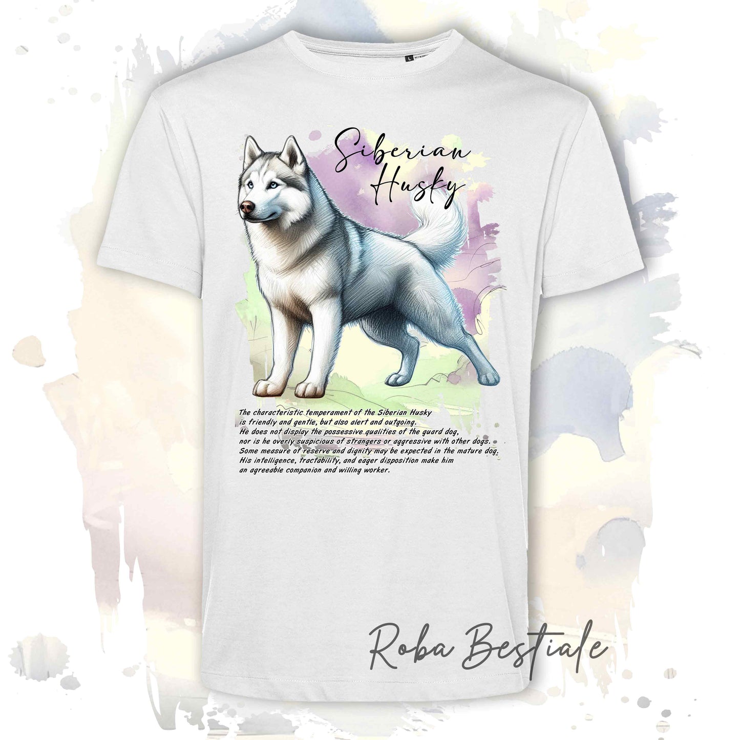 T-Shirt BEHAVIOR - SIBERIAN HUSKY Bianco - Standard FCI - 100% Cotone, Bianca, Uomo o Donna - dalla XS alla 5XL