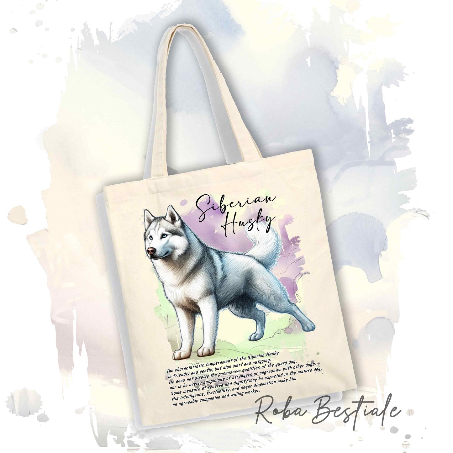 Shopper BEHAVIOR - SIBERIAN HUSKY Bianco - Standard FCI - Diversi colori disponibili, 100% Cotone
