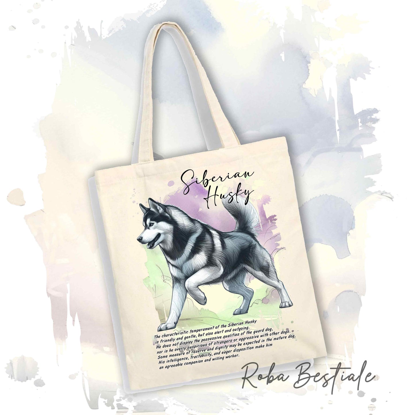 Shopper BEHAVIOR - SIBERIAN HUSKY Grigio - Standard FCI - Diversi colori disponibili, 100% Cotone