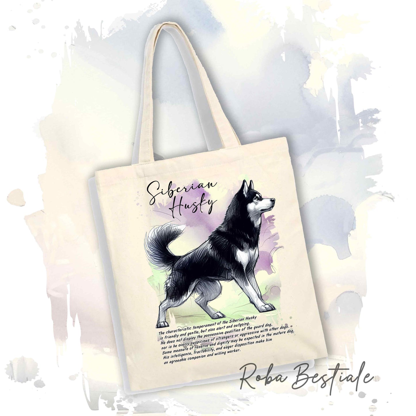 Shopper BEHAVIOR - SIBERIAN HUSKY Nero - Standard FCI - Diversi colori disponibili, 100% Cotone