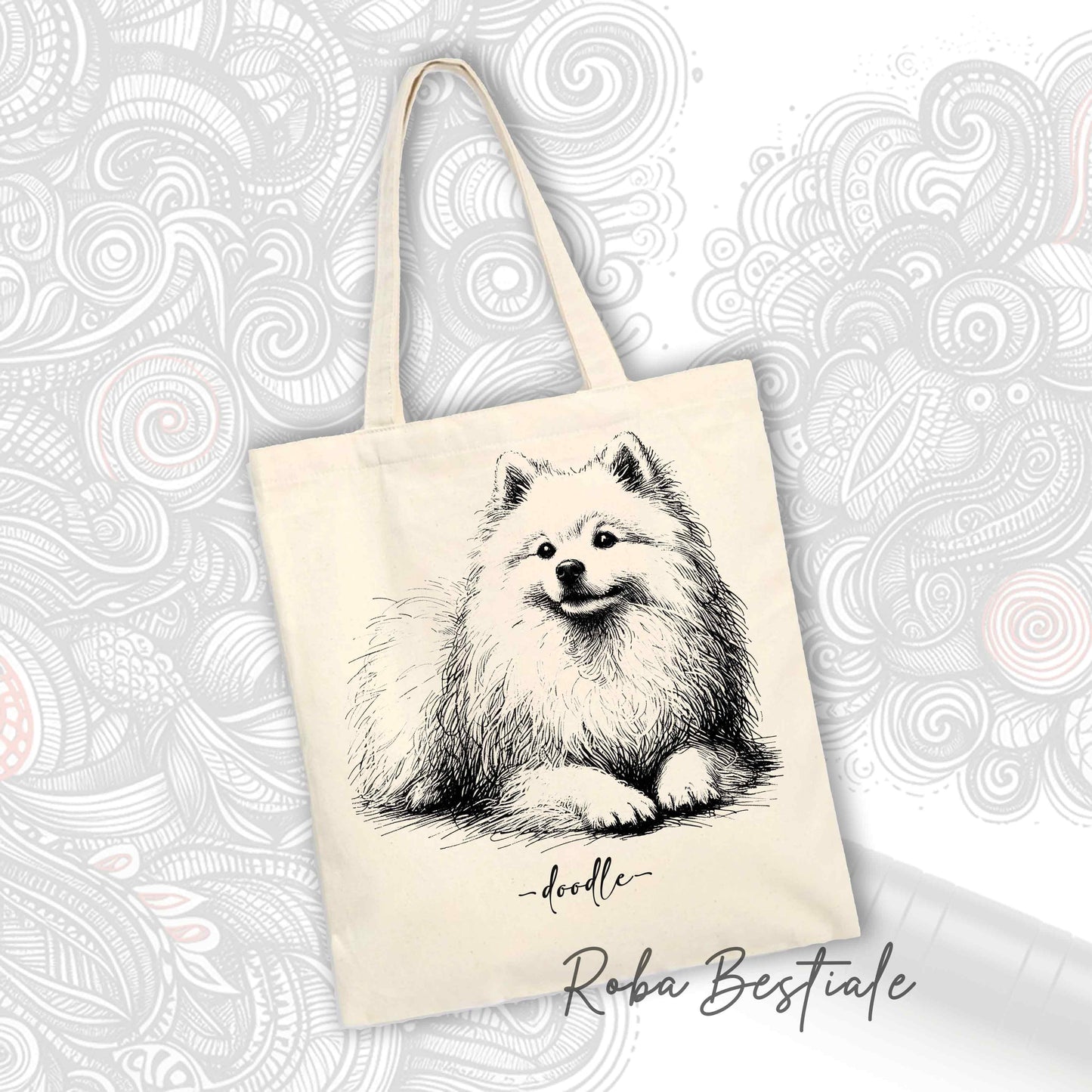 Shopper DOODLE Elegance - SPITZ GIAPPONESE - Diversi colori disponibili, 100% Cotone