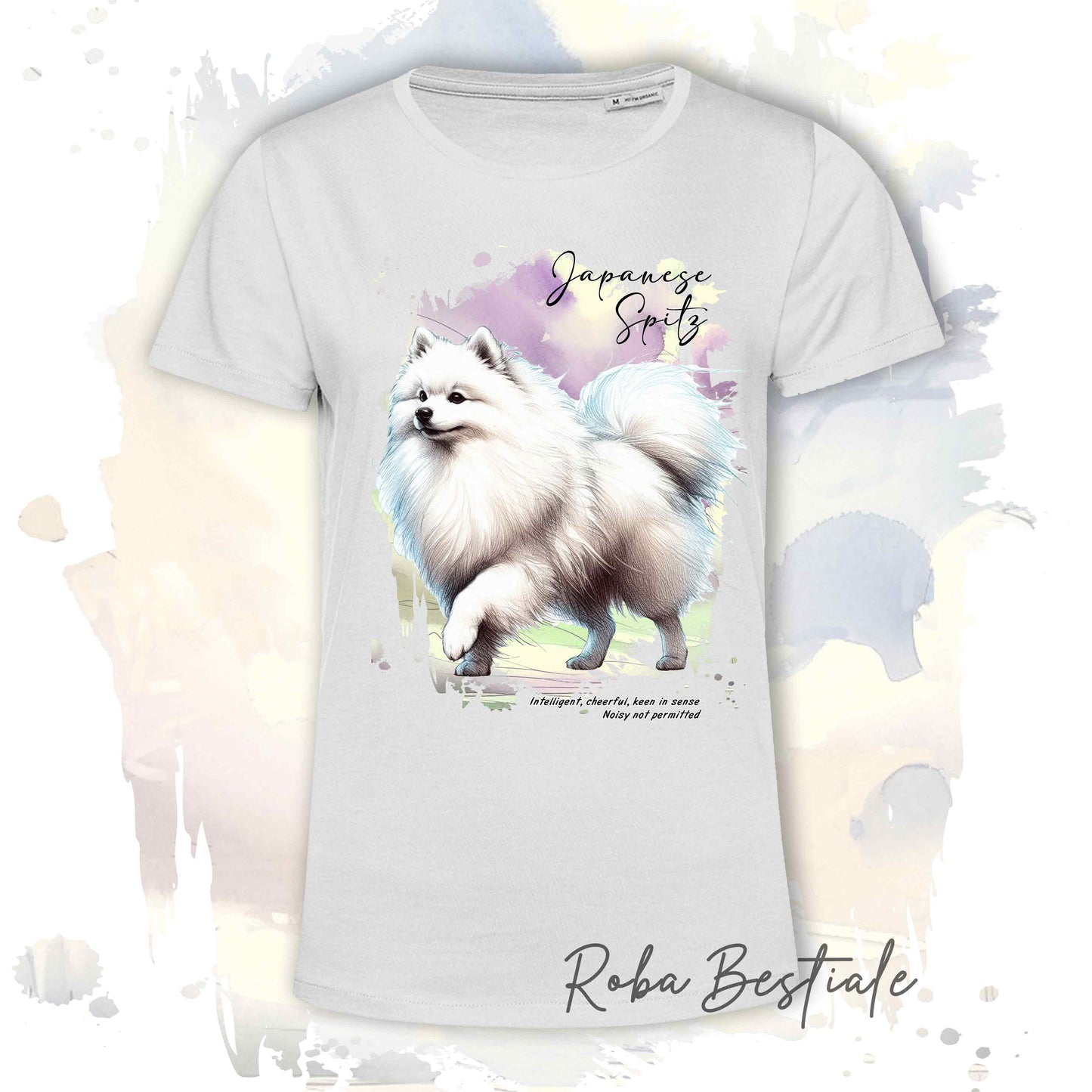 T-Shirt BEHAVIOR - SPITZ GIAPPONESE - Standard FCI - 100% Cotone, Bianca, Uomo o Donna - dalla XS alla 5XL