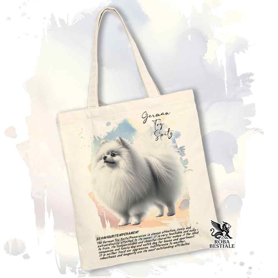 Tote Bag SPITZ TEDESCO NANO "Pomerania" Bianco - Collezione BEHAVIOR
