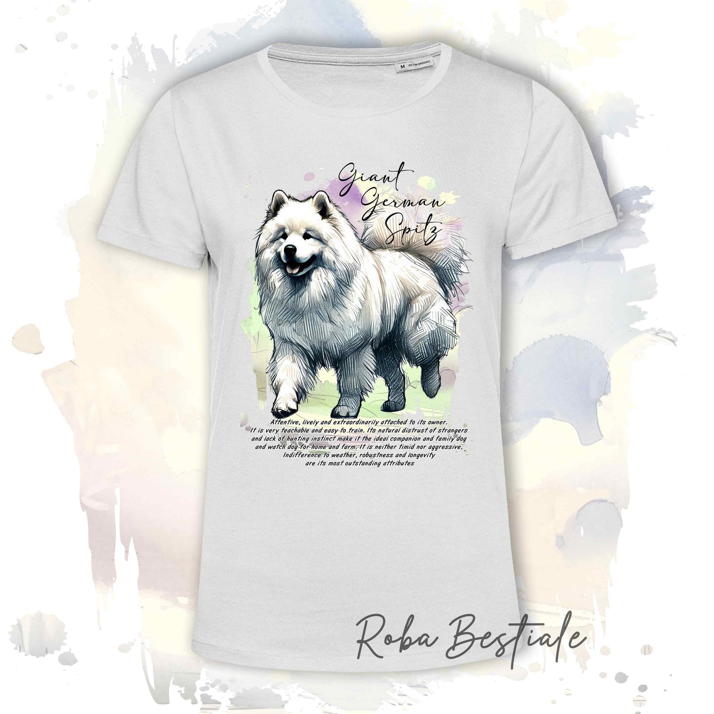 T-Shirt BEHAVIOR - SPITZ TEDESCO GRANDE Bianco - Standard FCI - 100% Cotone, Bianca, Uomo o Donna - dalla XS alla 5XL