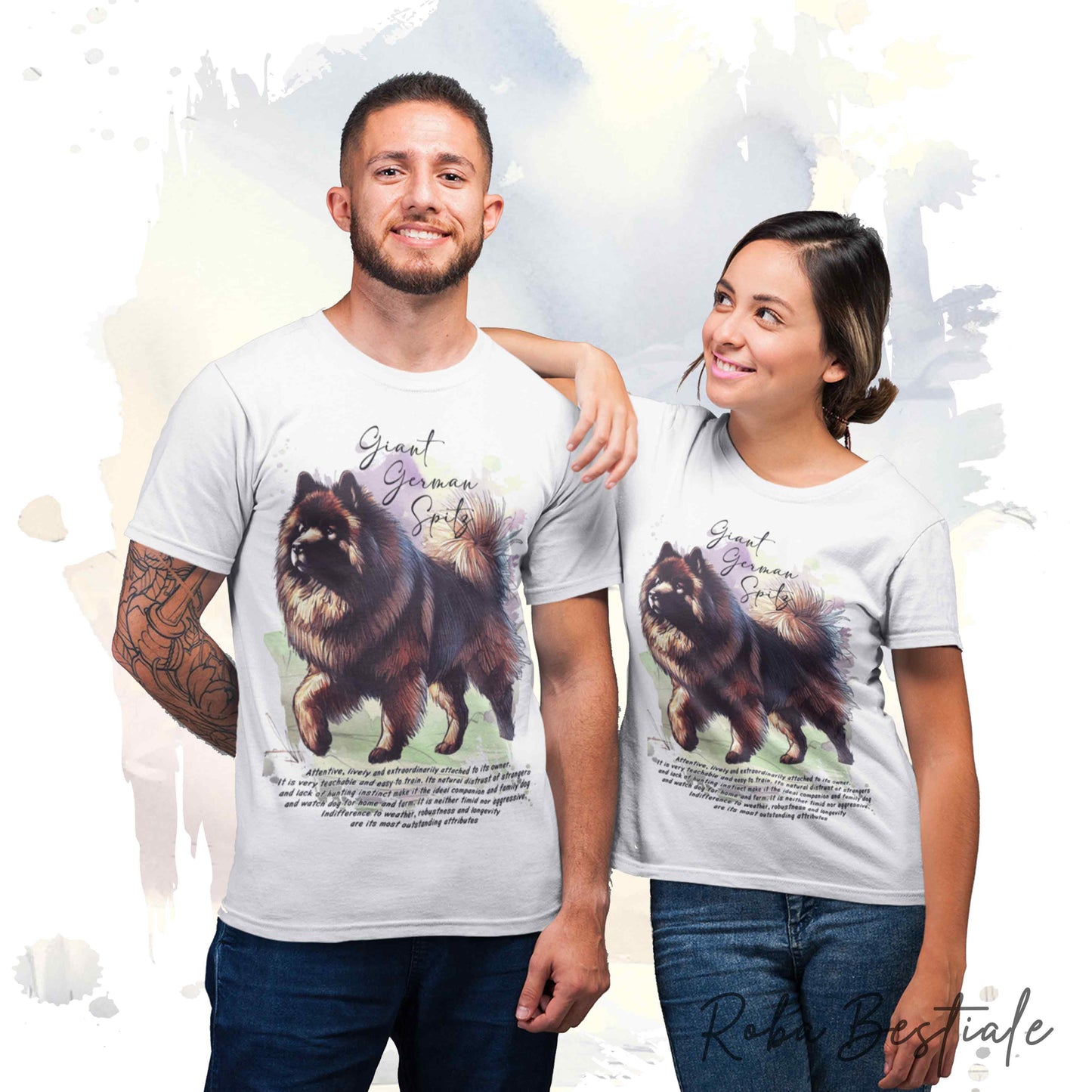 T-Shirt BEHAVIOR - SPITZ TEDESCO GRANDE Marrone - Standard FCI - 100% Cotone, Bianca, Uomo o Donna - dalla XS alla 5XL