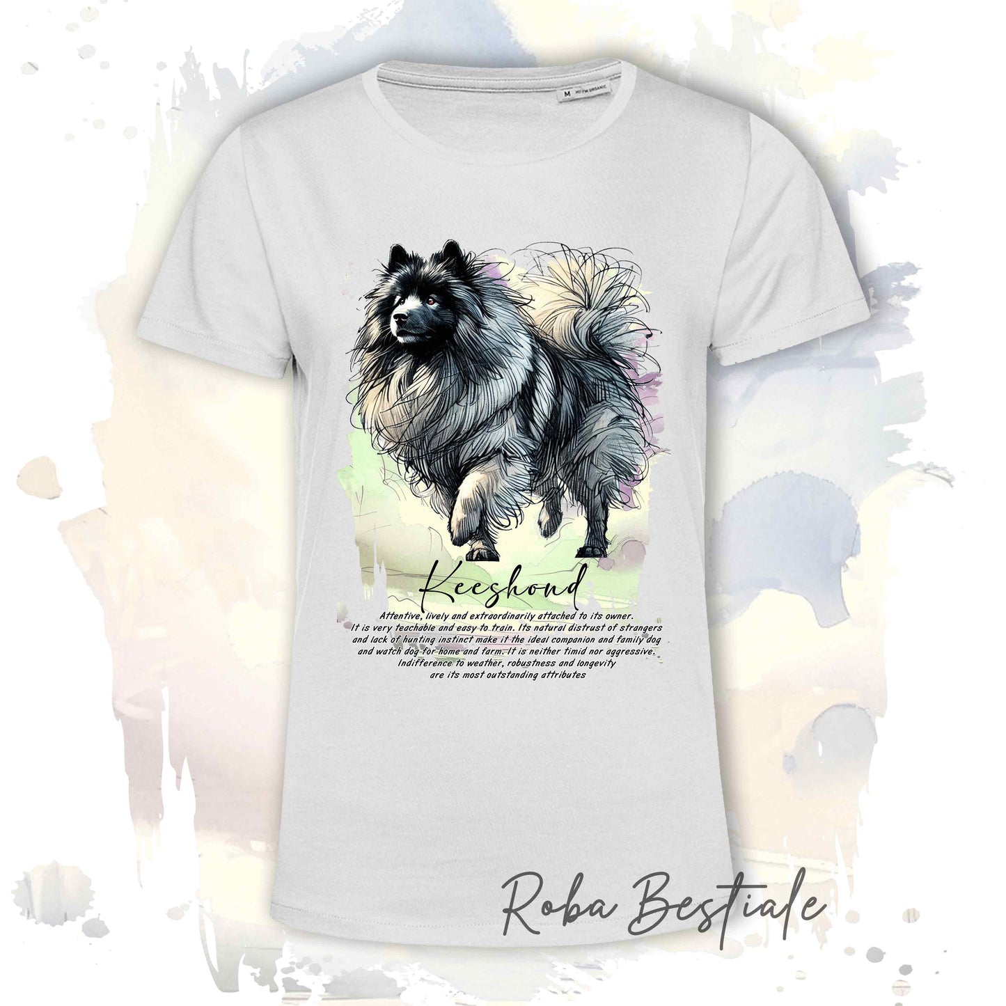 T-Shirt BEHAVIOR - SPITZ TEDESCO KEESHOND - Standard FCI - 100% Cotone, Bianca, Uomo o Donna - dalla XS alla 5XL