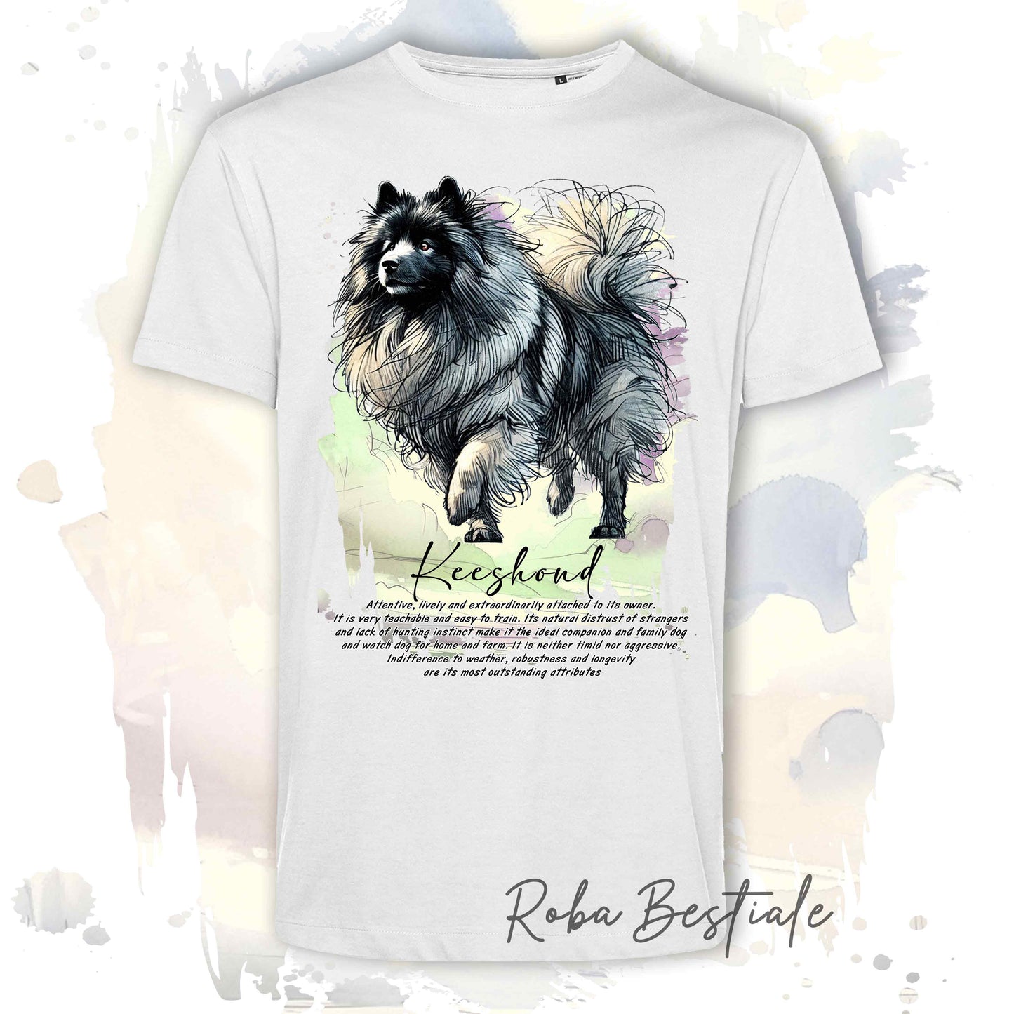 T-Shirt BEHAVIOR - SPITZ TEDESCO KEESHOND - Standard FCI - 100% Cotone, Bianca, Uomo o Donna - dalla XS alla 5XL