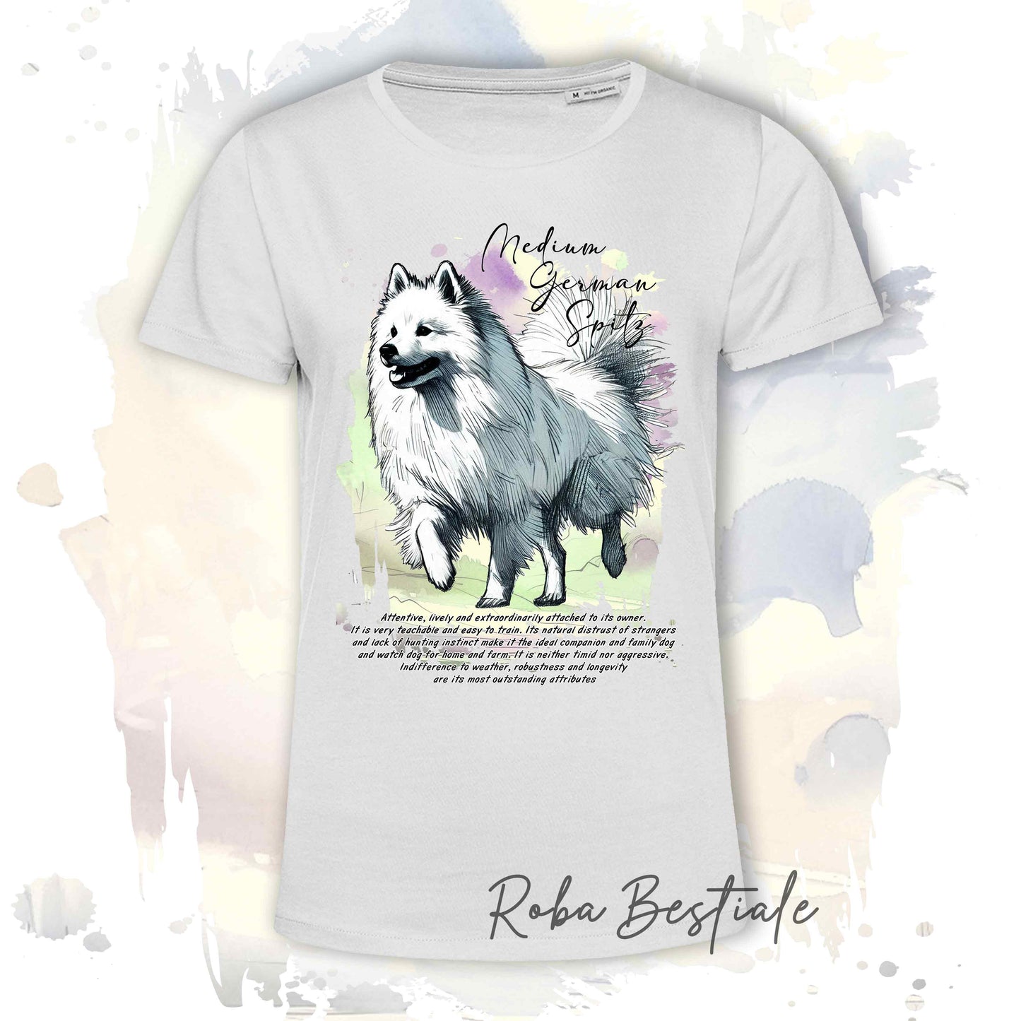 T-Shirt BEHAVIOR - SPITZ TEDESCO MEDIO Bianco - Standard FCI - 100% Cotone, Bianca, Uomo o Donna - dalla XS alla 5XL