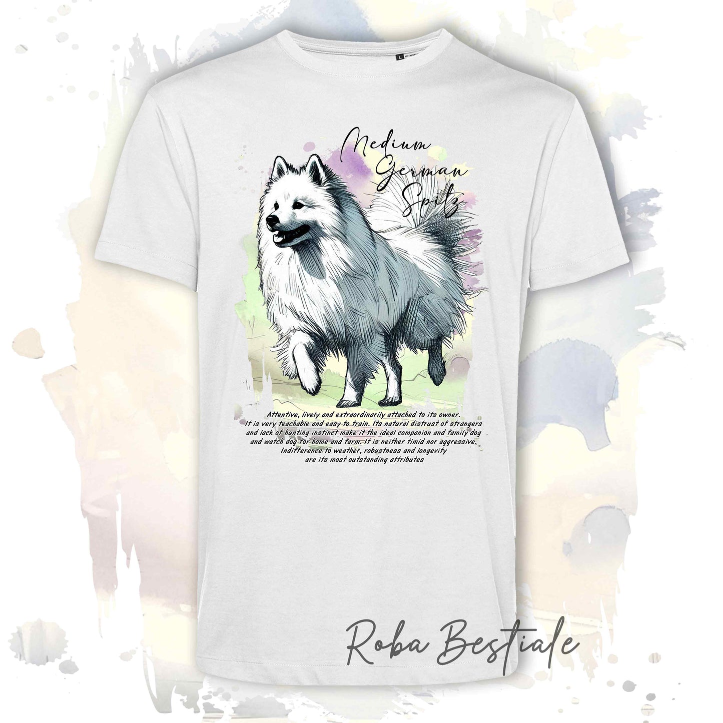 T-Shirt BEHAVIOR - SPITZ TEDESCO MEDIO Bianco - Standard FCI - 100% Cotone, Bianca, Uomo o Donna - dalla XS alla 5XL