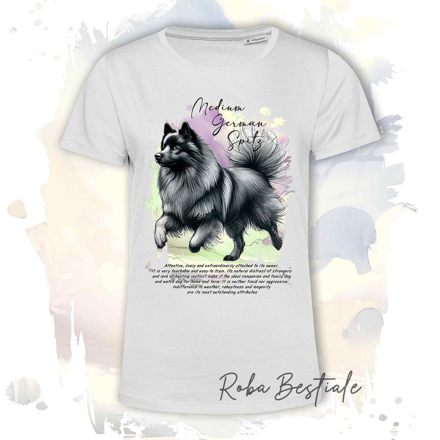 T-Shirt BEHAVIOR - SPITZ TEDESCO MEDIO Grigio Sfumato - Standard FCI - 100% Cotone, Bianca, Uomo o Donna - dalla XS alla 5XL