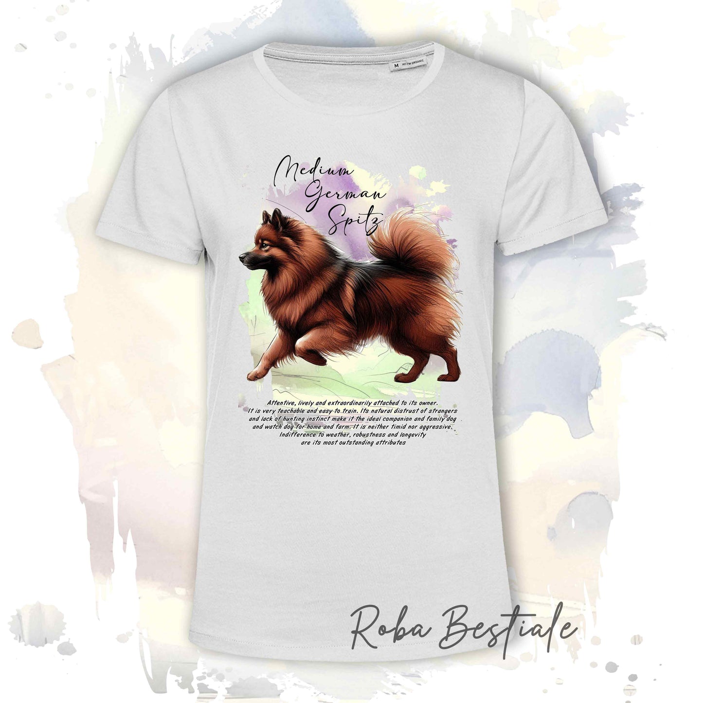 T-Shirt BEHAVIOR - SPITZ TEDESCO MEDIO Marrone - Standard FCI - 100% Cotone, Bianca, Uomo o Donna - dalla XS alla 5XL