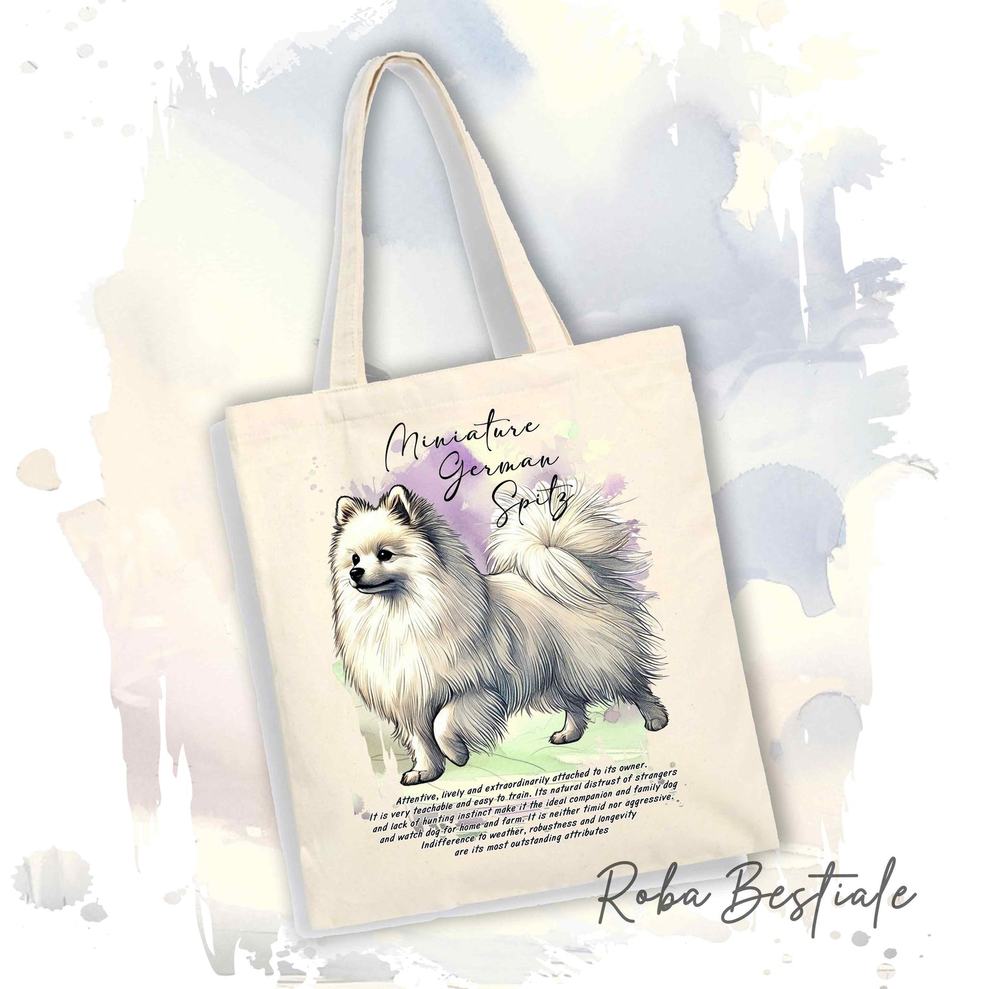 Shopper BEHAVIOR - SPITZ TEDESCO PICCOLO Bianco - Standard FCI - Diversi colori disponibili, 100% Cotone