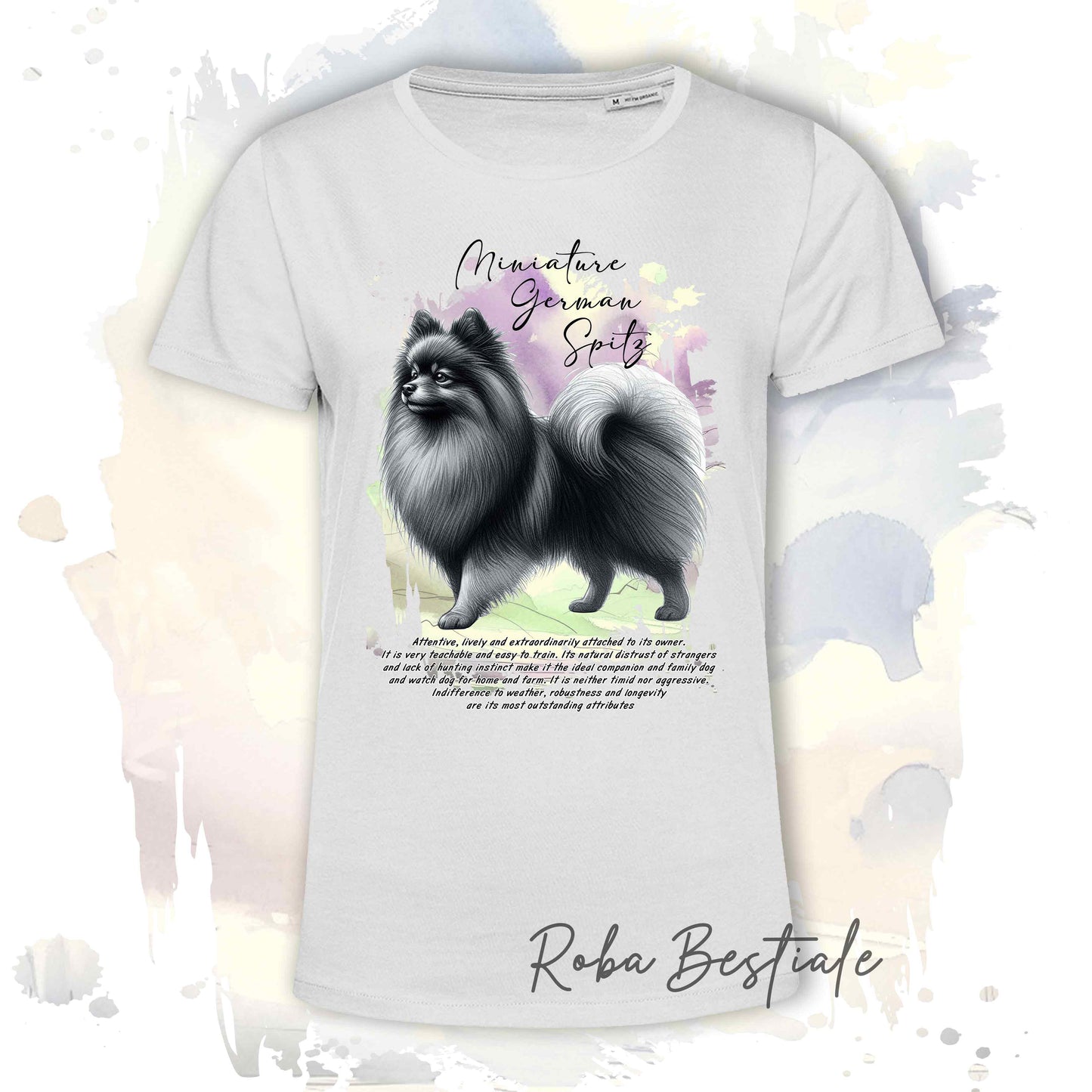 T-Shirt BEHAVIOR - SPITZ TEDESCO PICCOLO Grigio Sfumato - Standard FCI - 100% Cotone, Bianca, Uomo o Donna - dalla XS alla 5XL