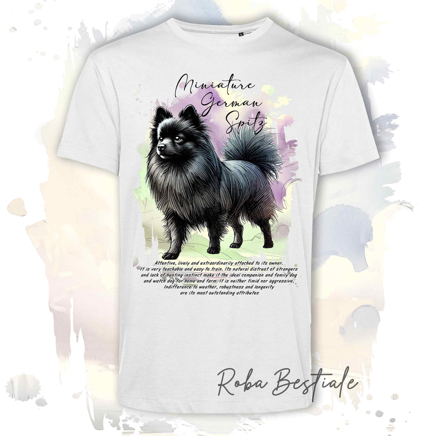 T-Shirt BEHAVIOR - SPITZ TEDESCO PICCOLO Nero - Standard FCI - 100% Cotone, Bianca, Uomo o Donna - dalla XS alla 5XL