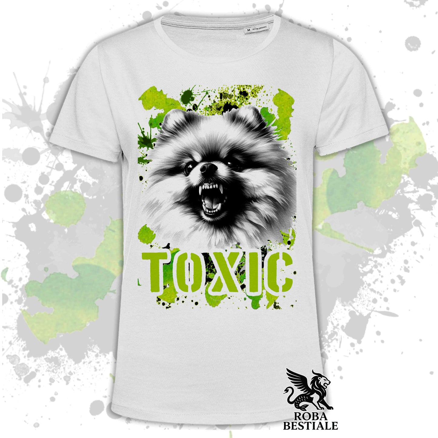 T-Shirt TOXIC - SPITZ TEDESCO TOY "POMERANIA" - Bianca, da Uomo o da Donna - dalla XS alla 5XL